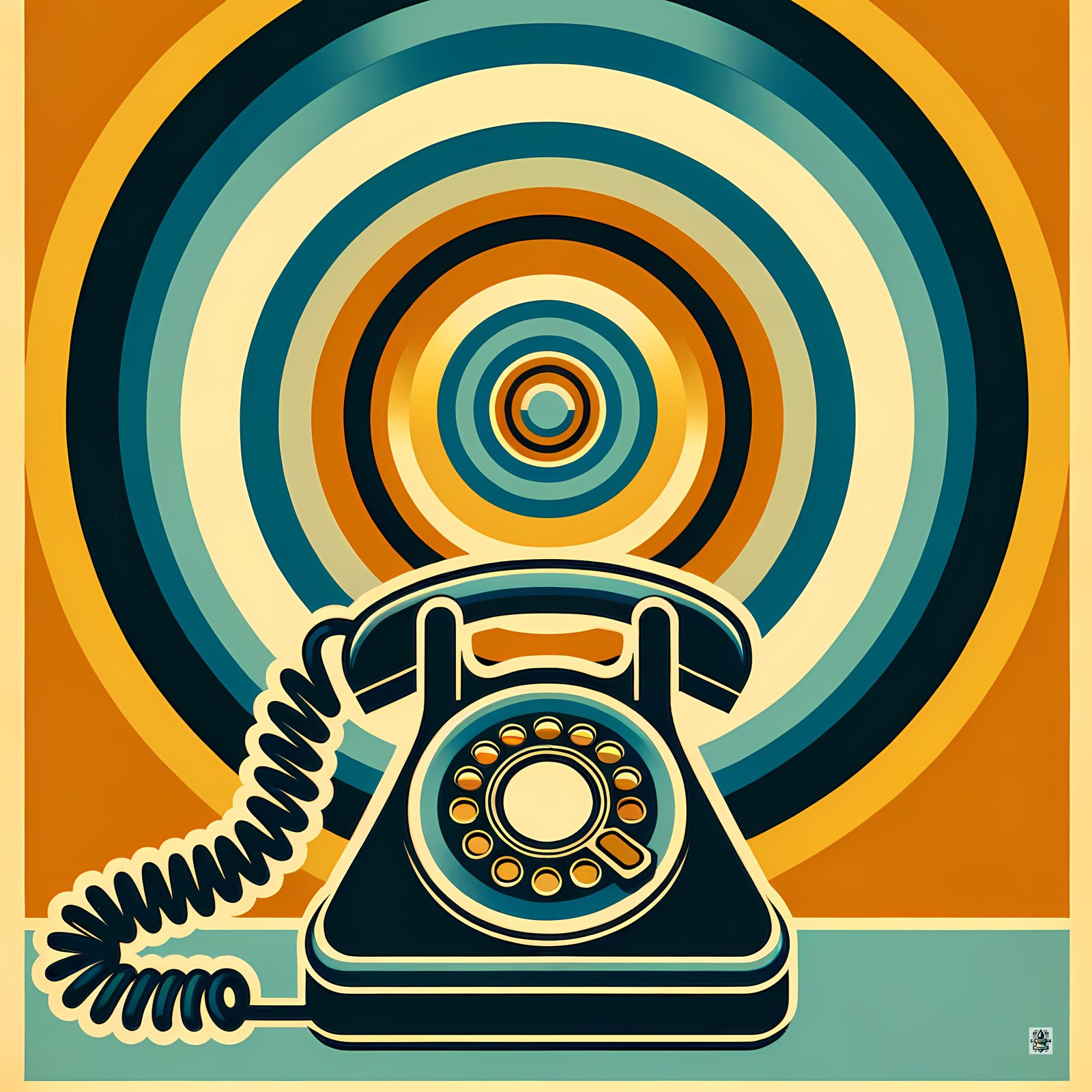 Retro Telephone with Vibrant Concentric Circles