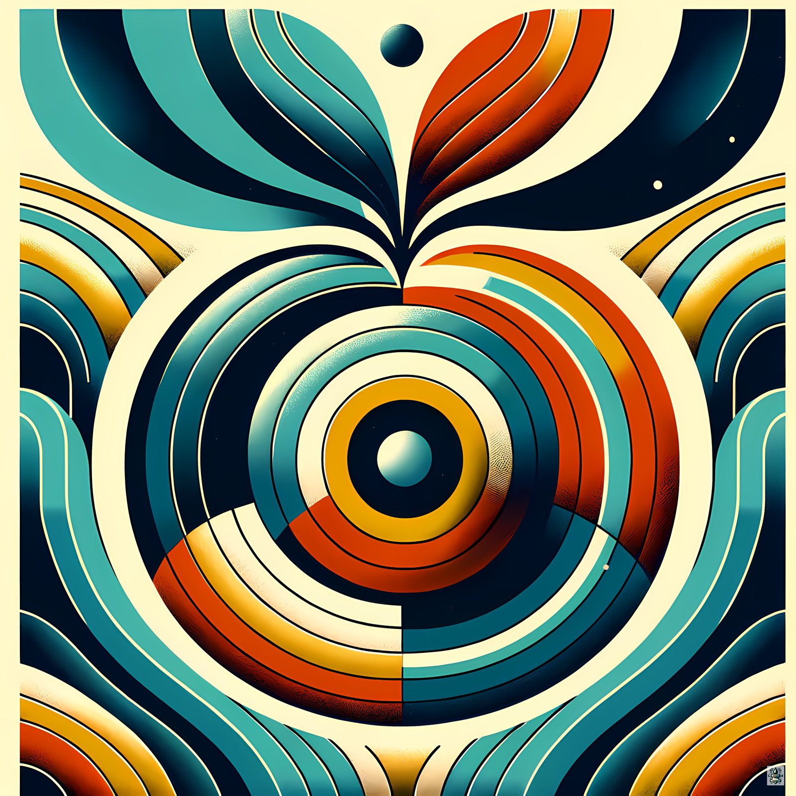 Retro Geometric Abstract in Teal and Orange