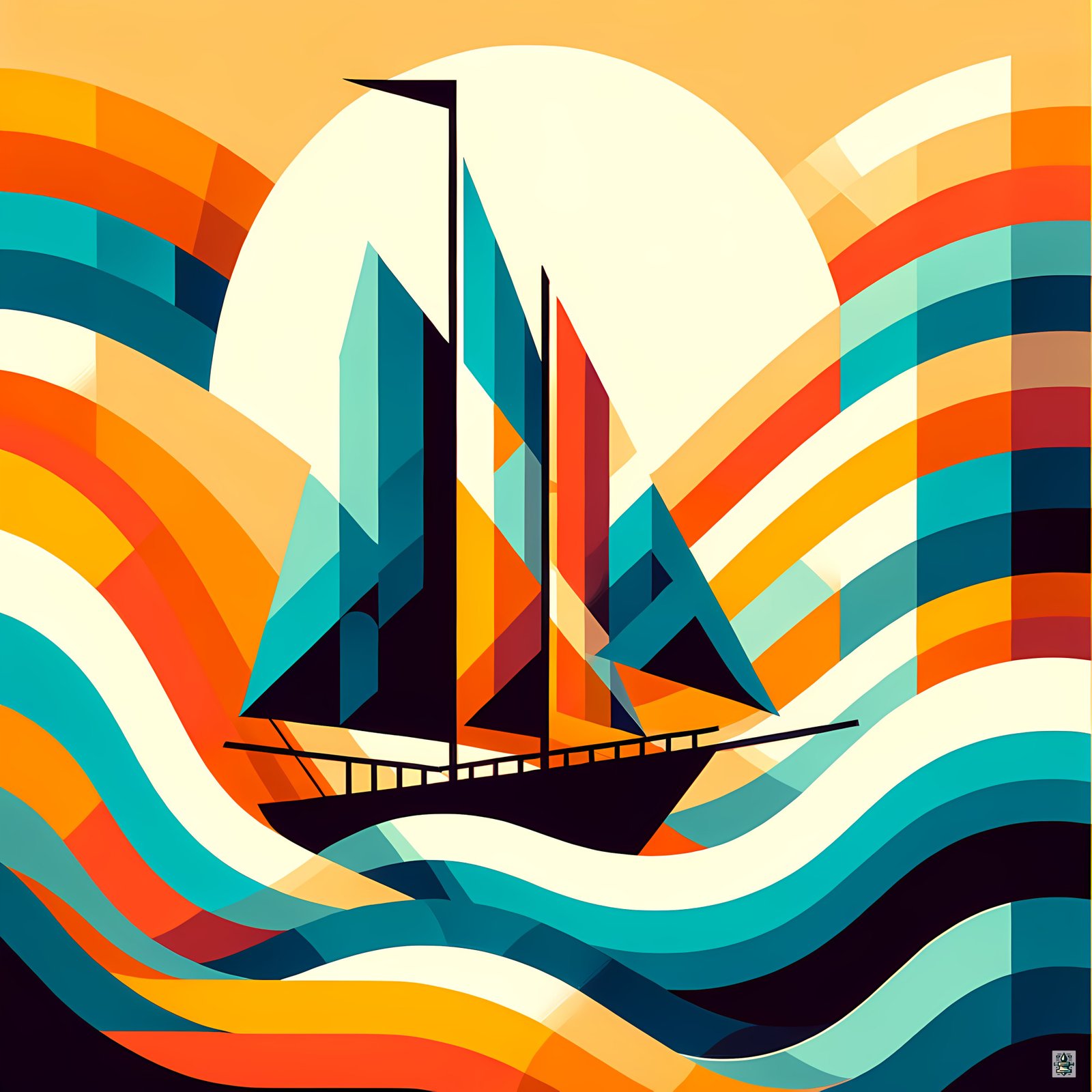 Geometric Sailboat on Colourful Waves