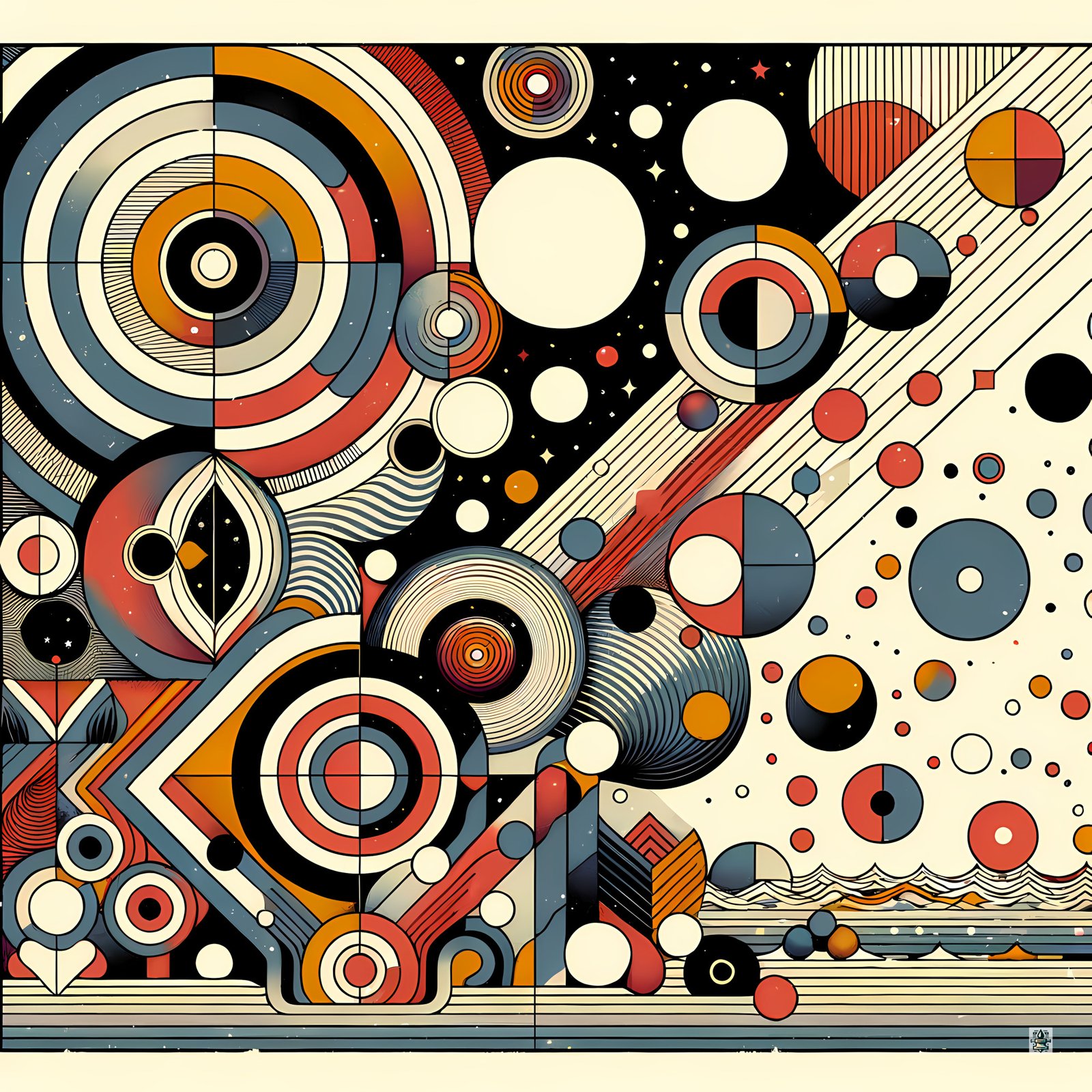 Retro Geometric Space Circles in Teal and Orange