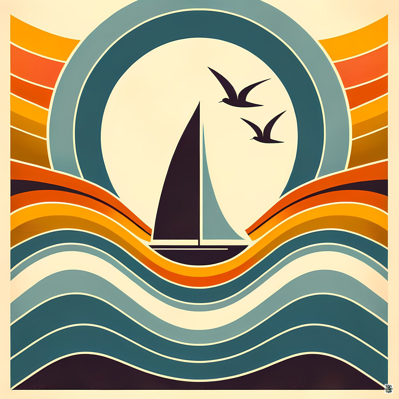 Minimal Sailboat Sunset Waves