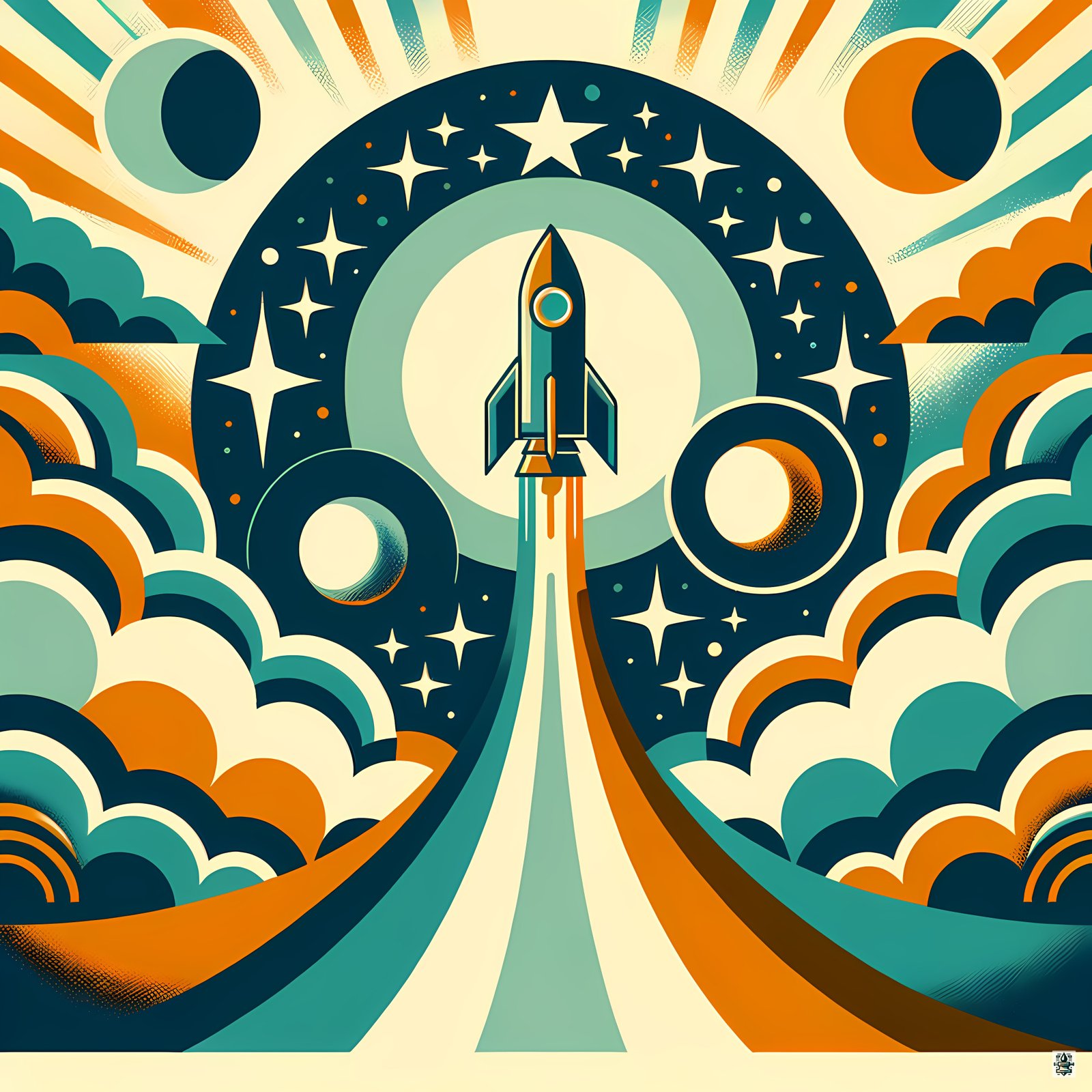 Retro Rocket Launch Sticker Icon