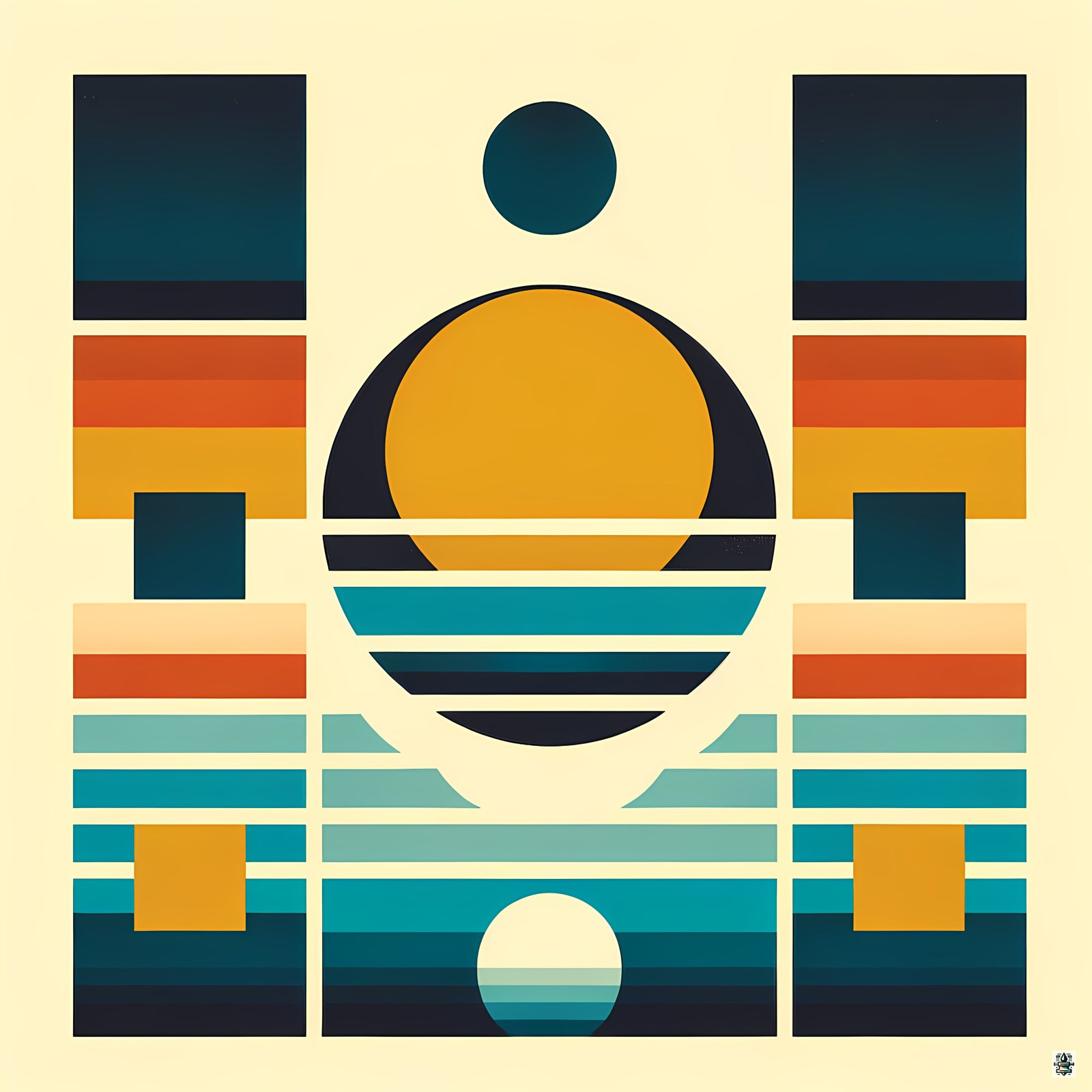 Geometric Sunset Shapes in Retro Stripes