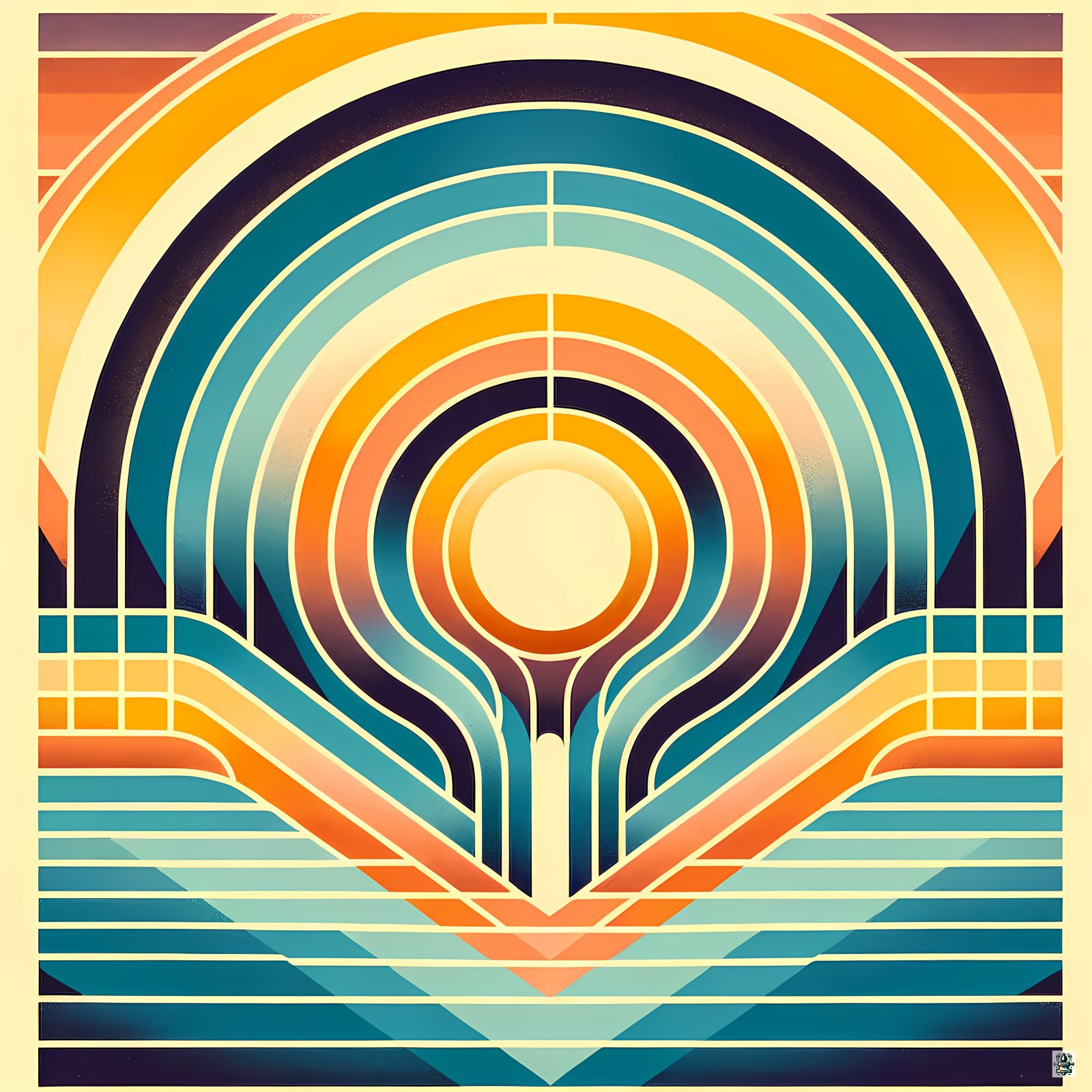 Retro Geometric Sunburst Arches