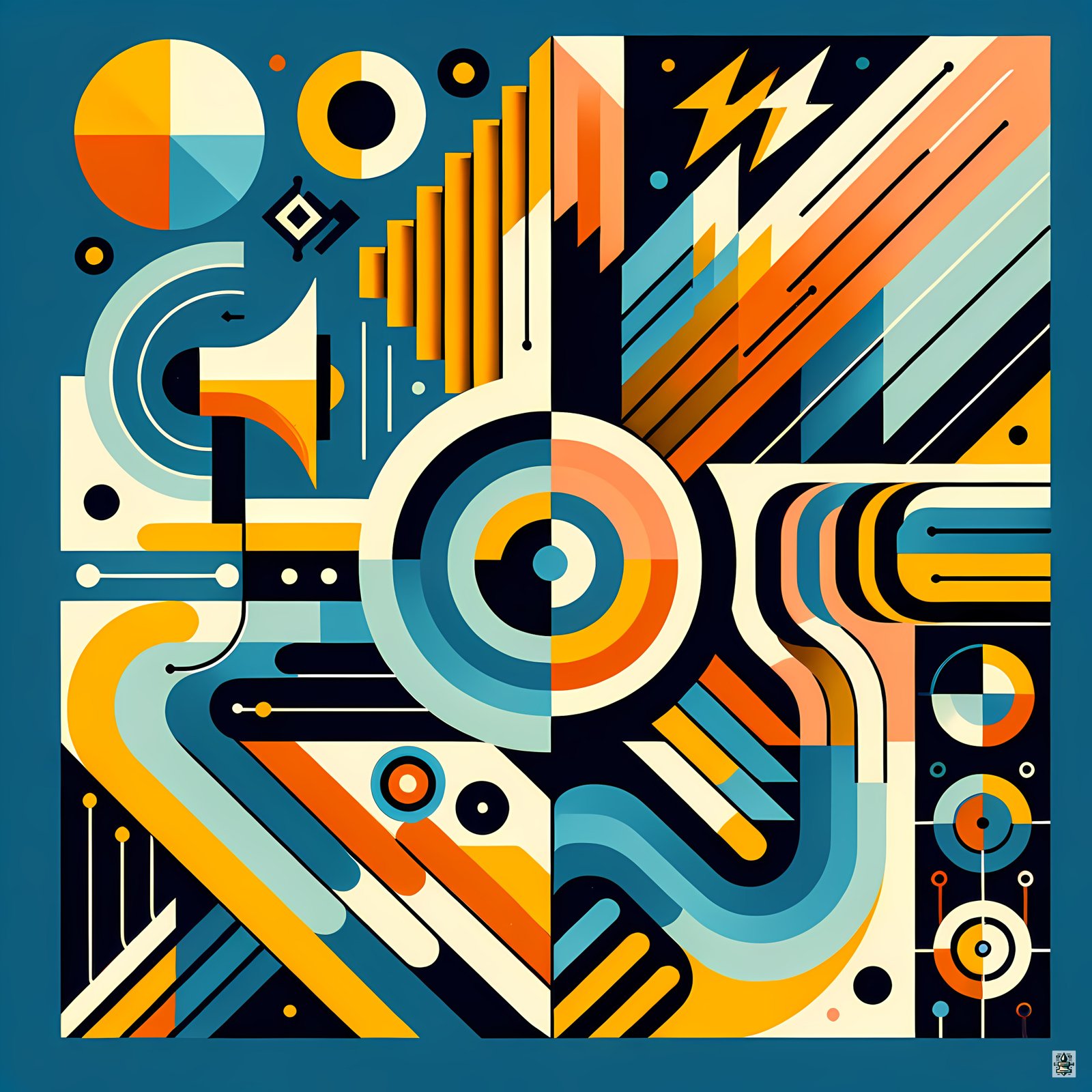 Bold Geometric Letterform Abstract in Teal and Orange