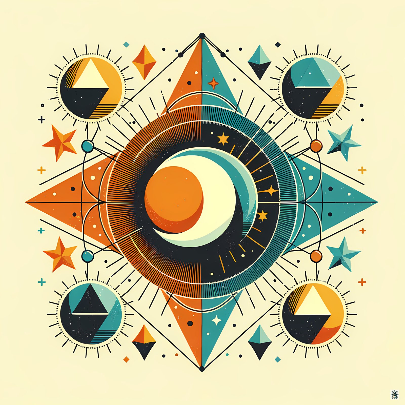 Geometric Sun and Moon Celestial Mandala