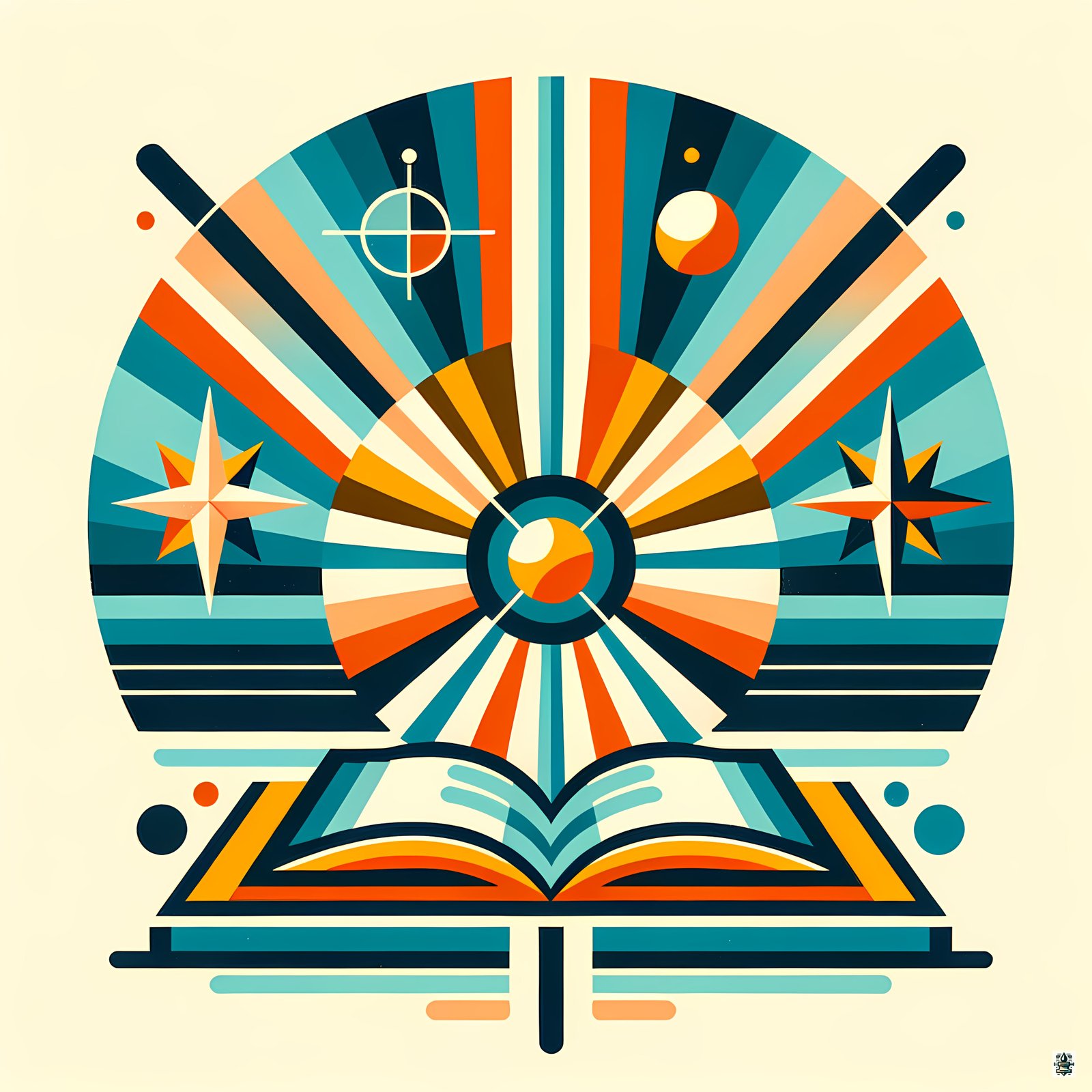 Geometric Open Book Sunburst Emblem
