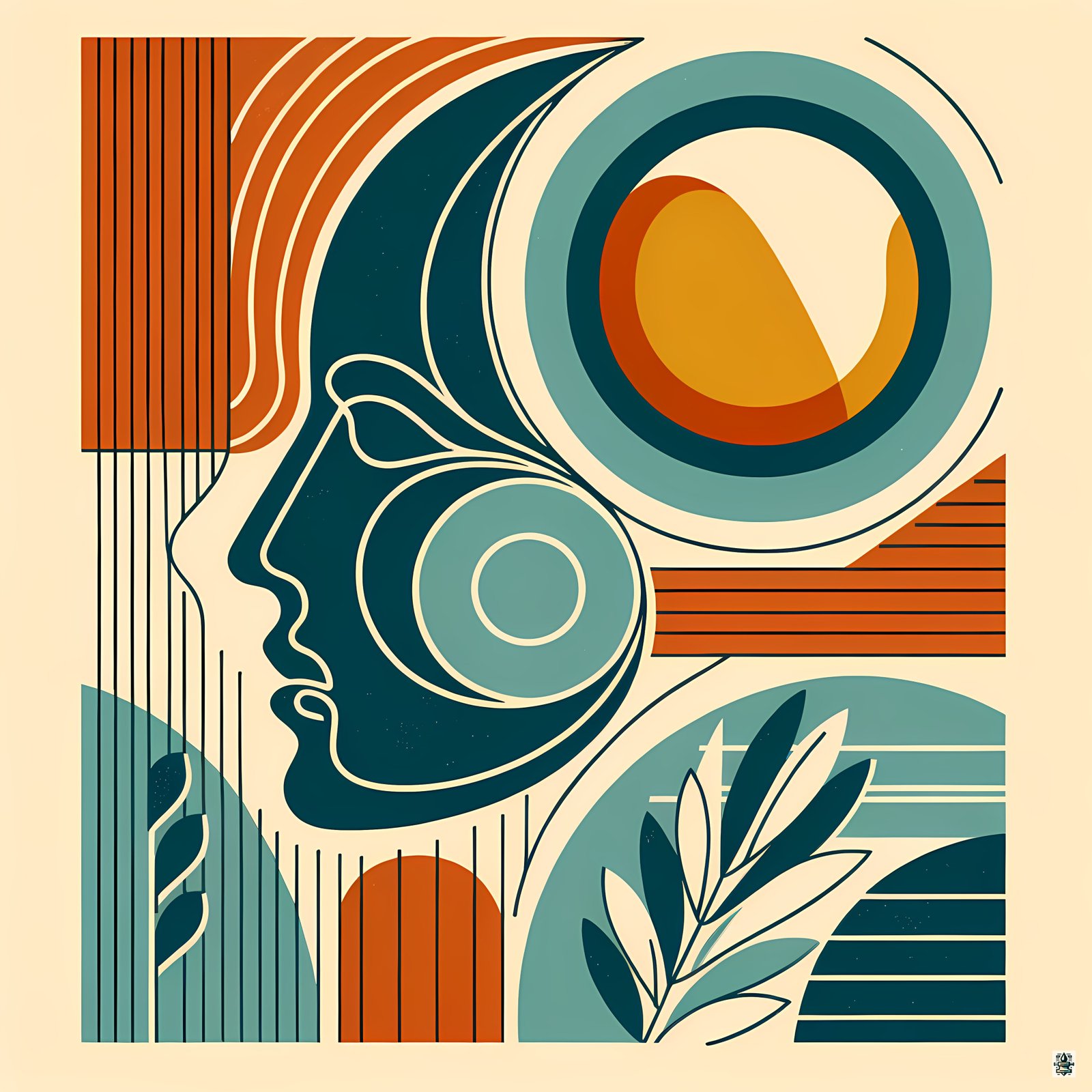 Abstract Line Face with Geometric Shapes