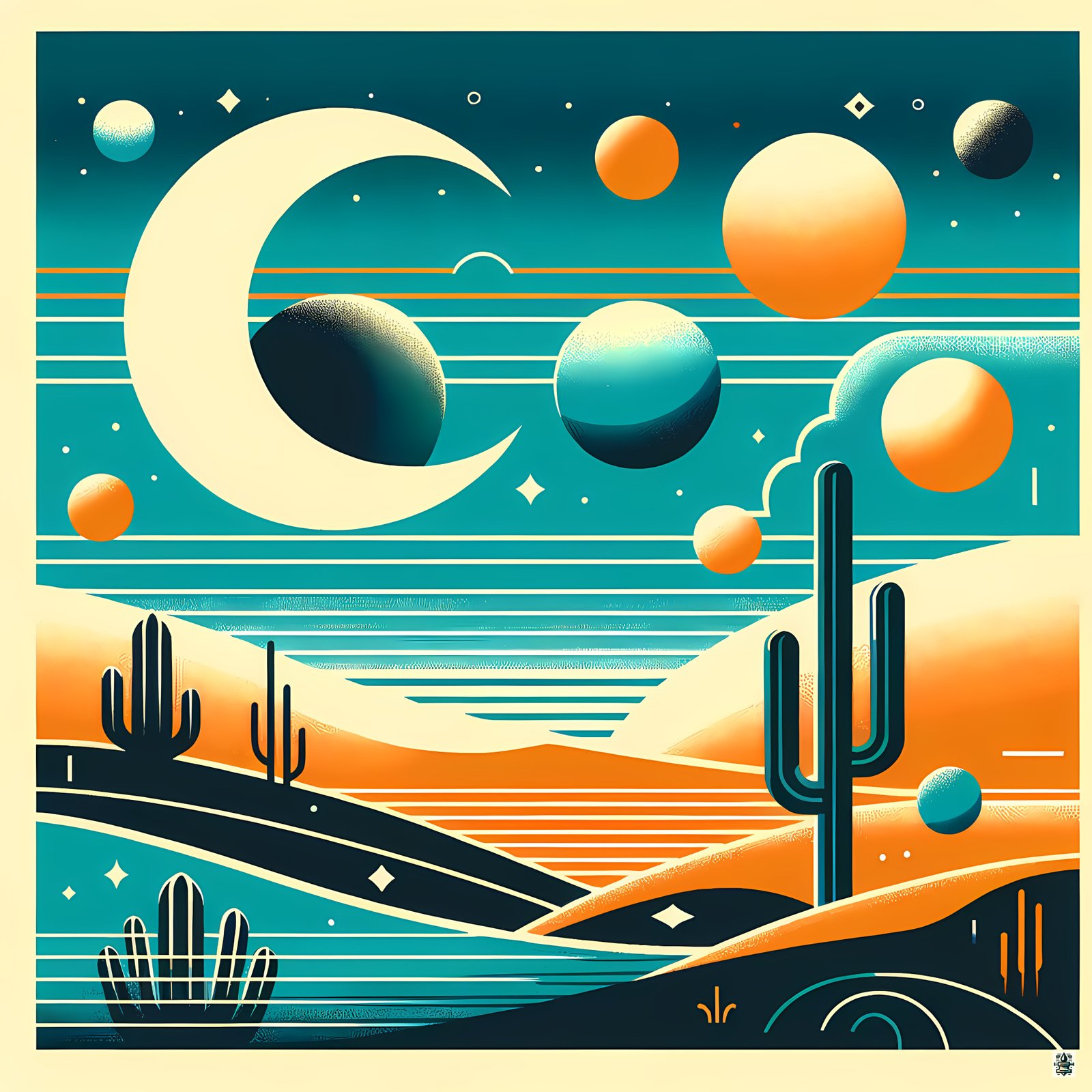 Geometric Desert Moon and Planets Gradient Scene