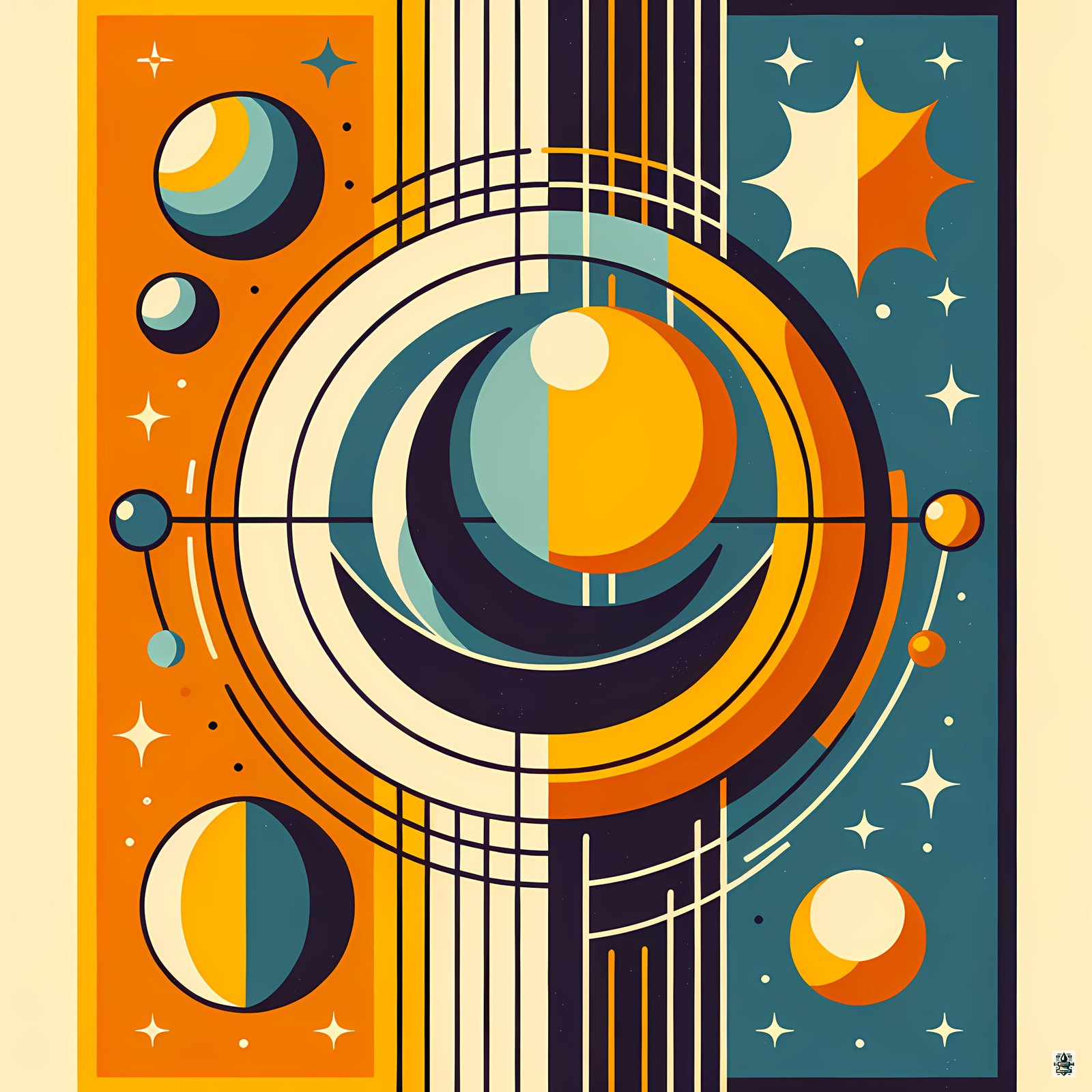 Geometric Sun and Moon Orbit Illustration