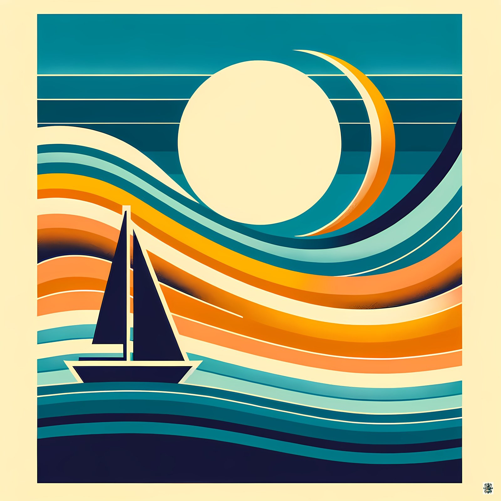 Geometric Sailboat in Gradient Sunset Waves