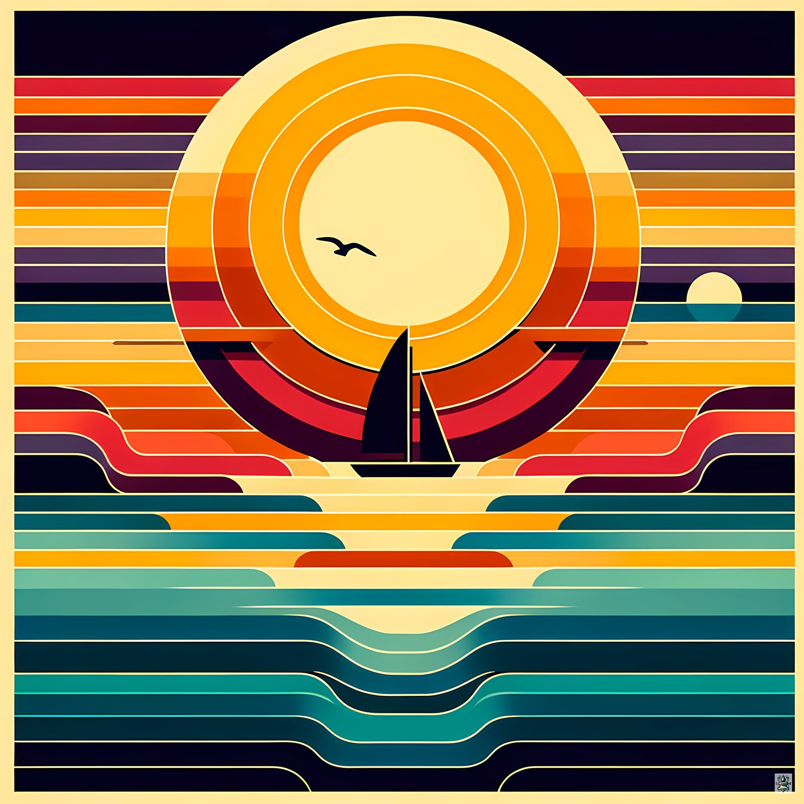 Geometric Sunset Sailboat Colour Block