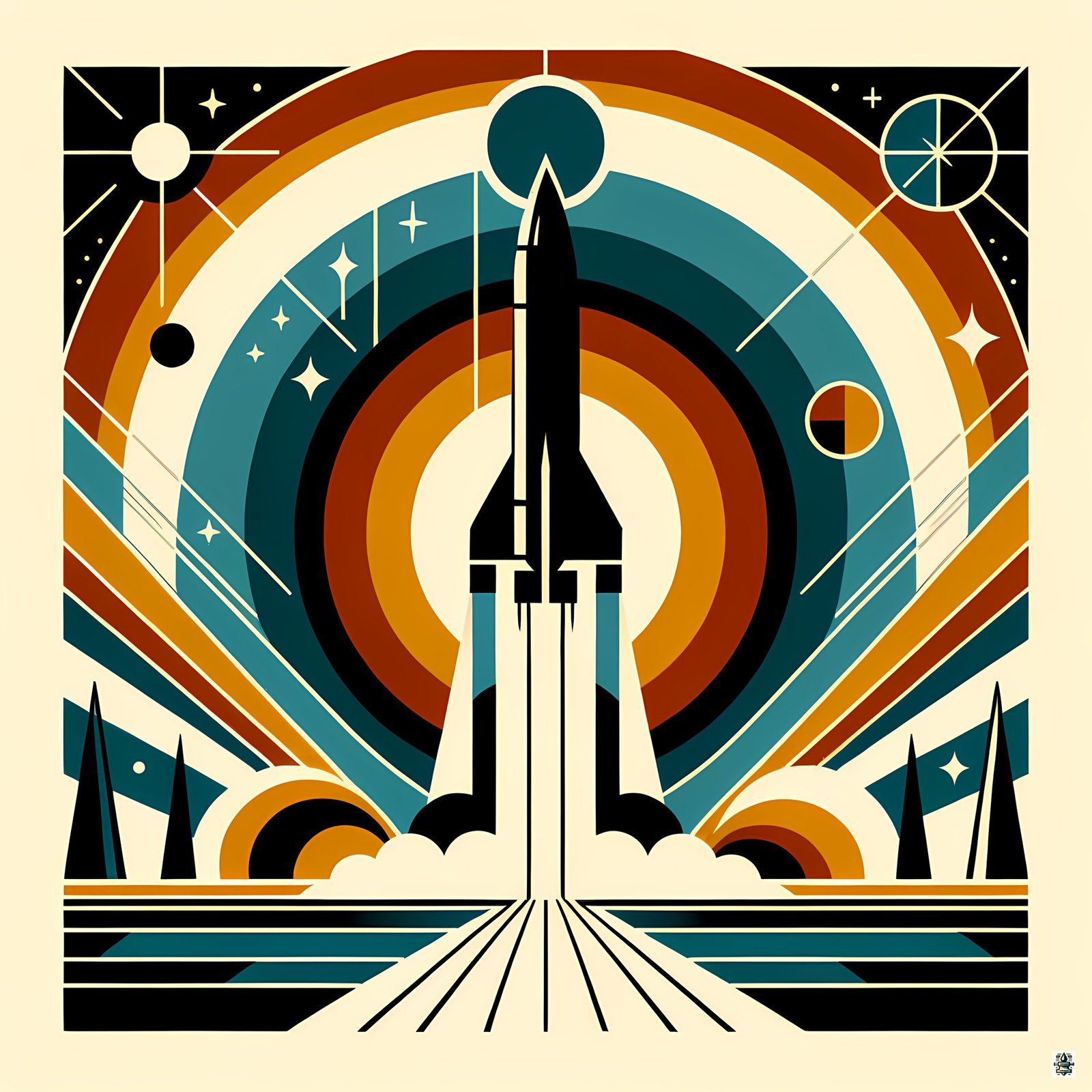 Retro Geometric Rocket Launch