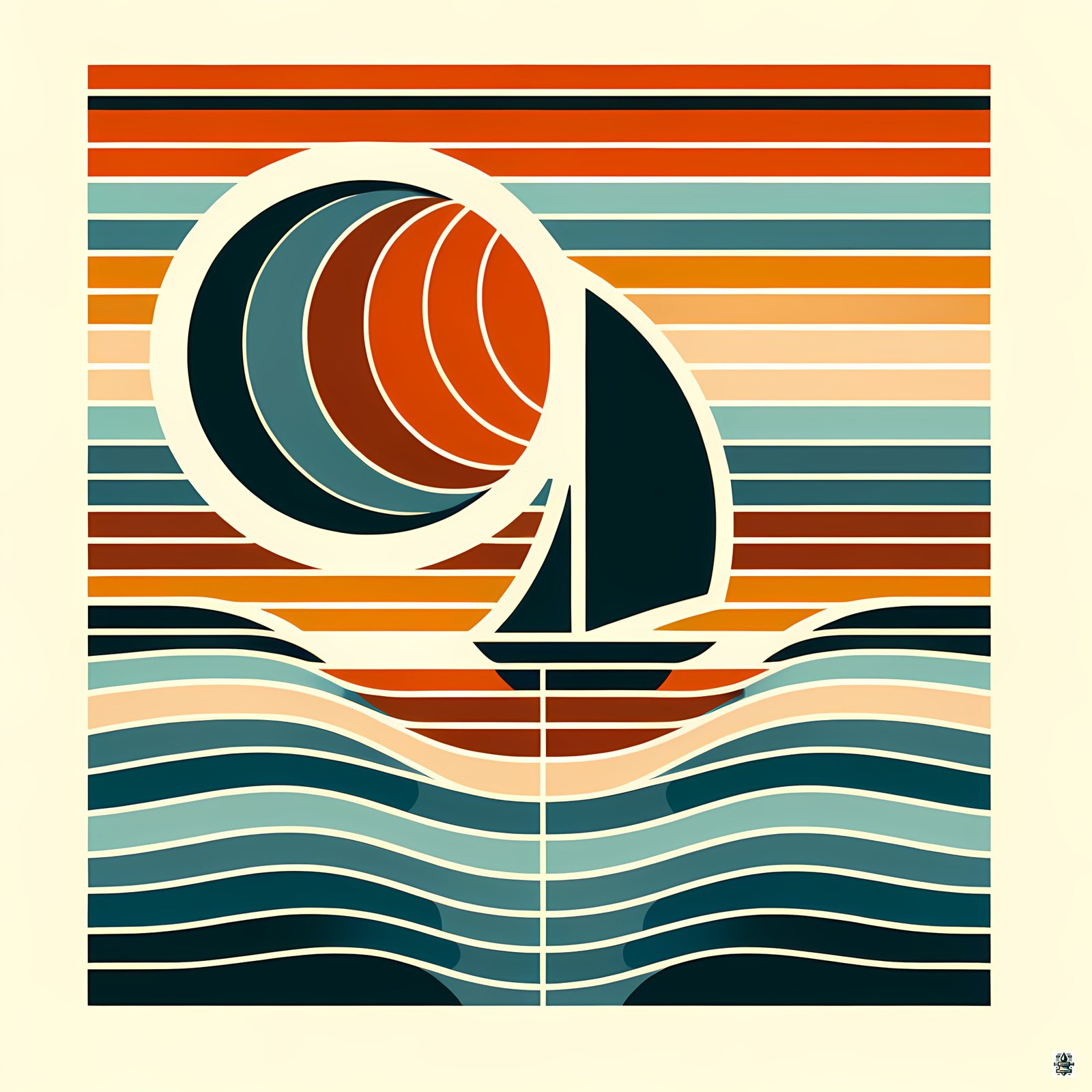 Geometric Sailboat at Sunset in Colour Block Stripes