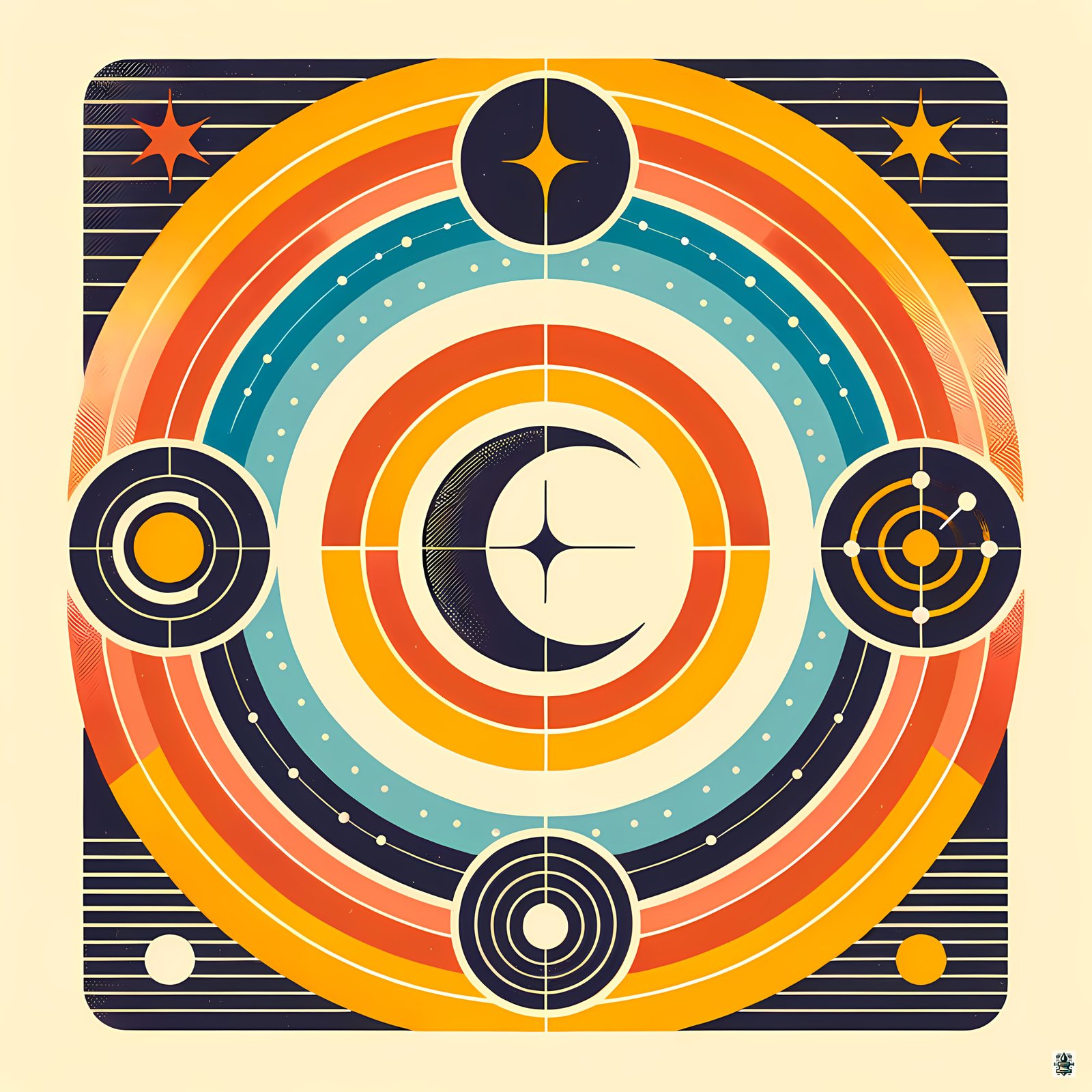 Geometric Moon and Starburst Circles