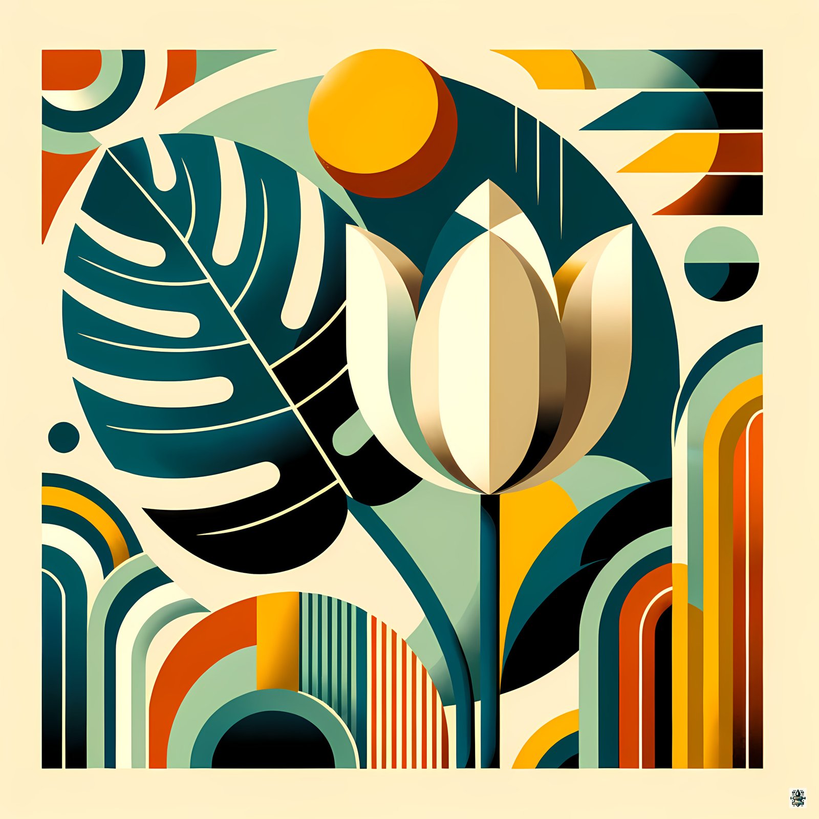 Geometric tulip and monstera leaf abstract
