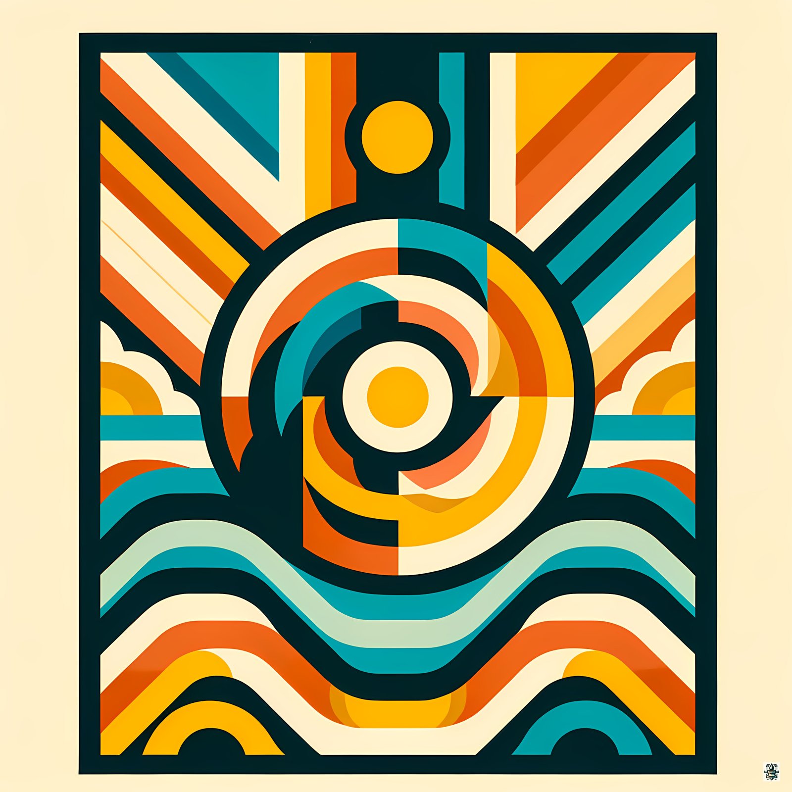 Retro Geometric Sun and Waves
