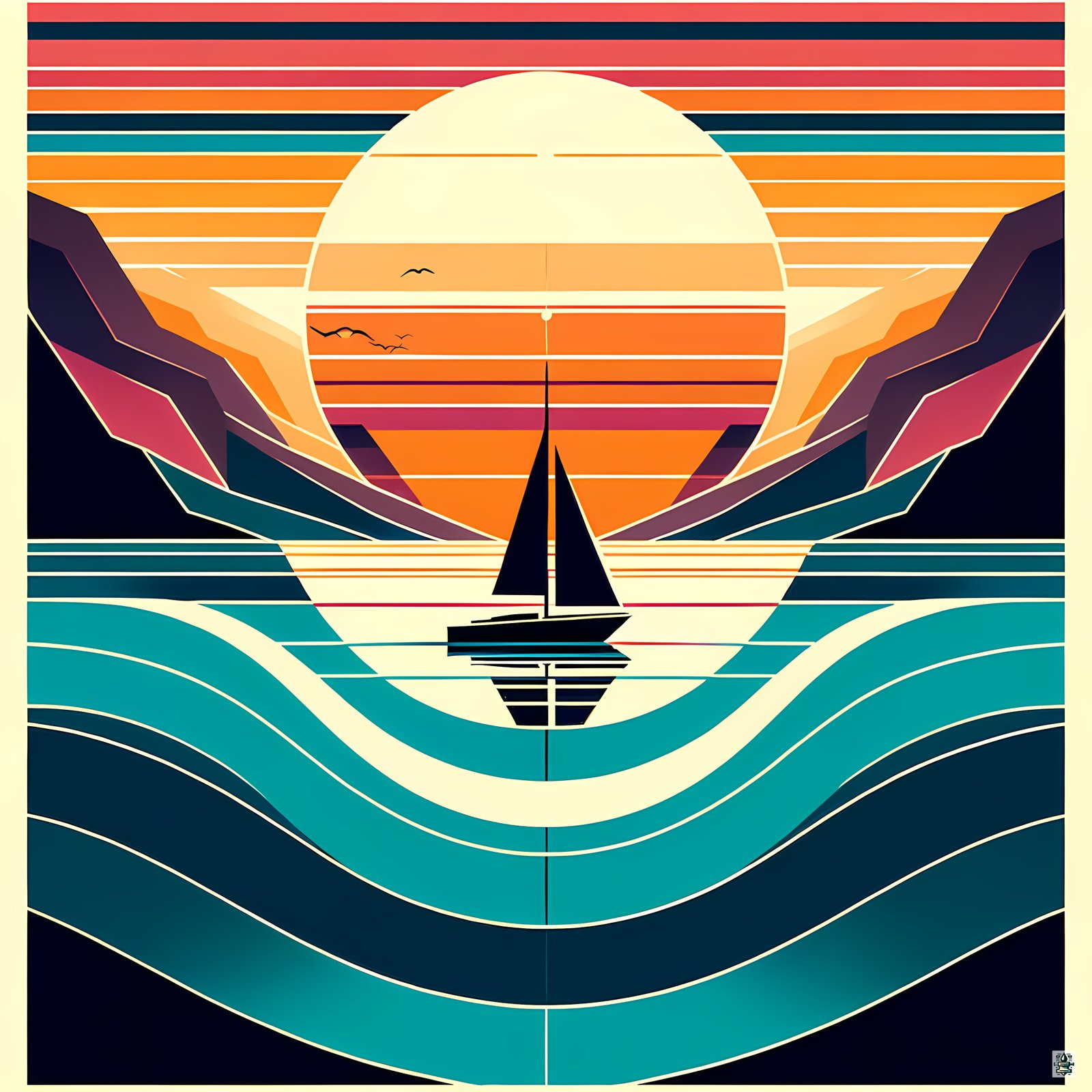 Geometric Sunset Sailboat