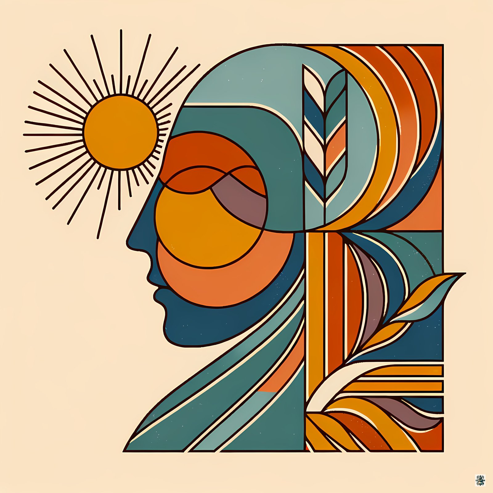 Abstract Sun Face Line Illustration