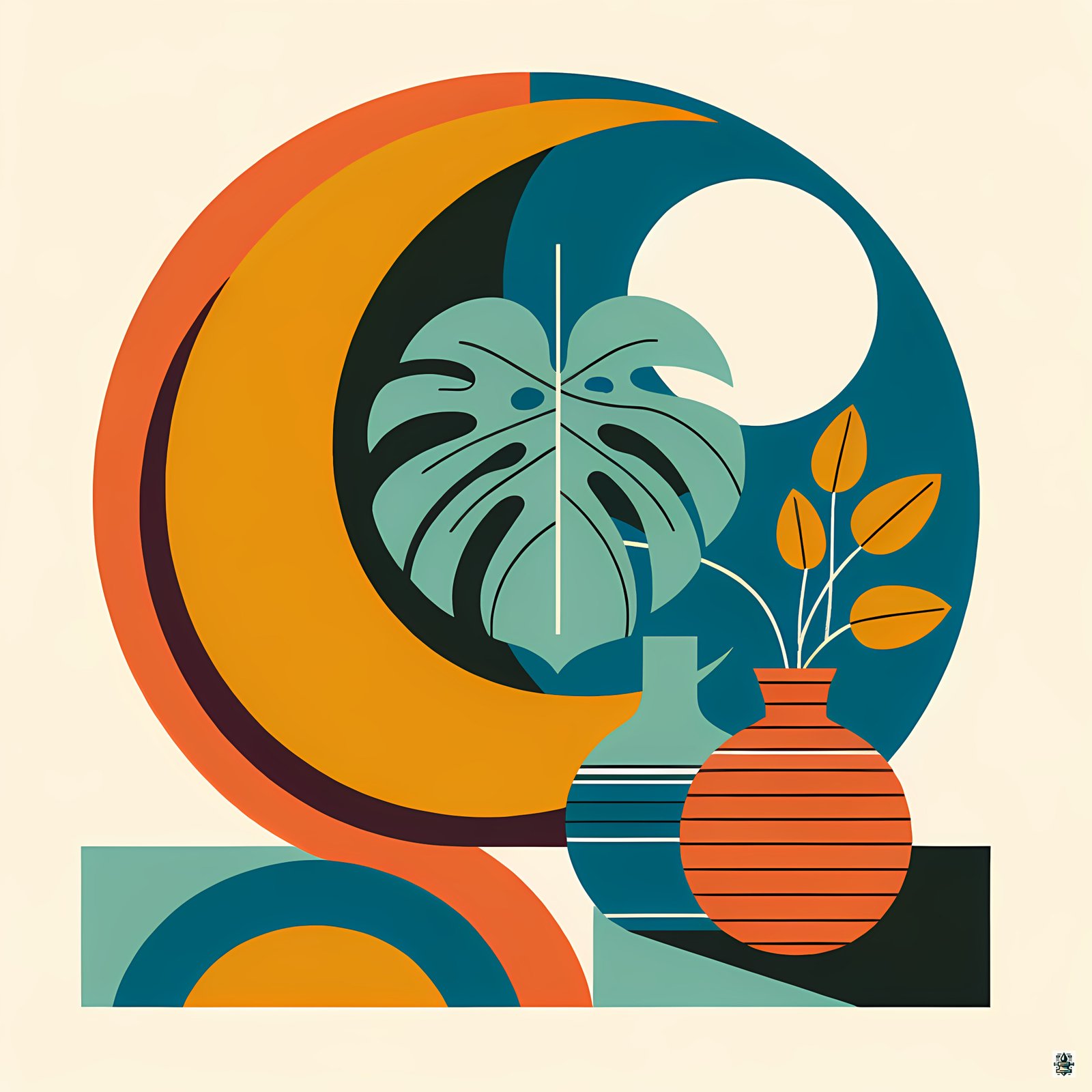 Abstract Botanical Vase and Monstera Shapes