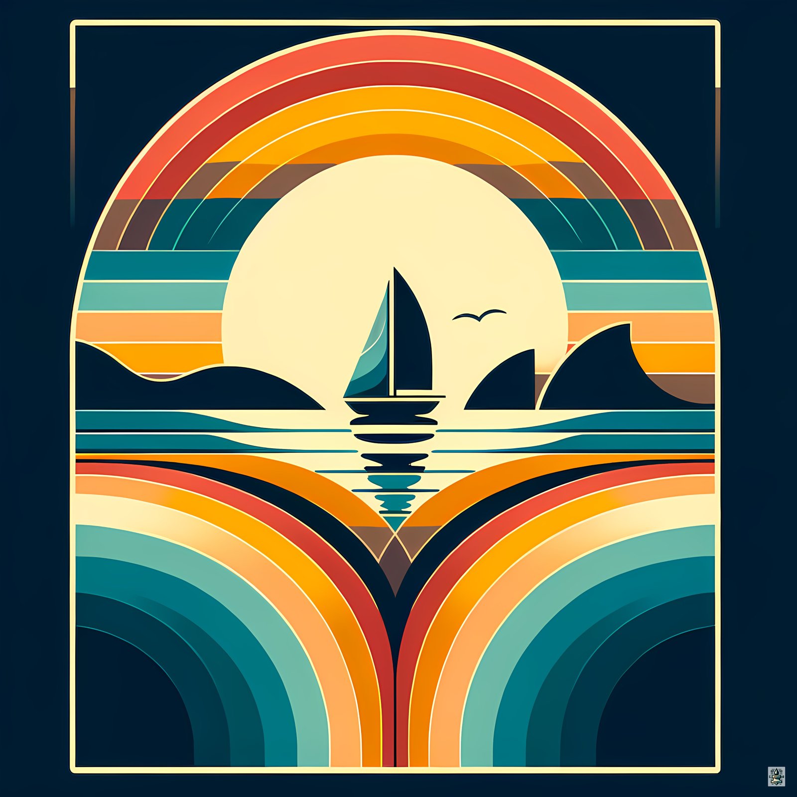 Geometric Sunset Sailboat