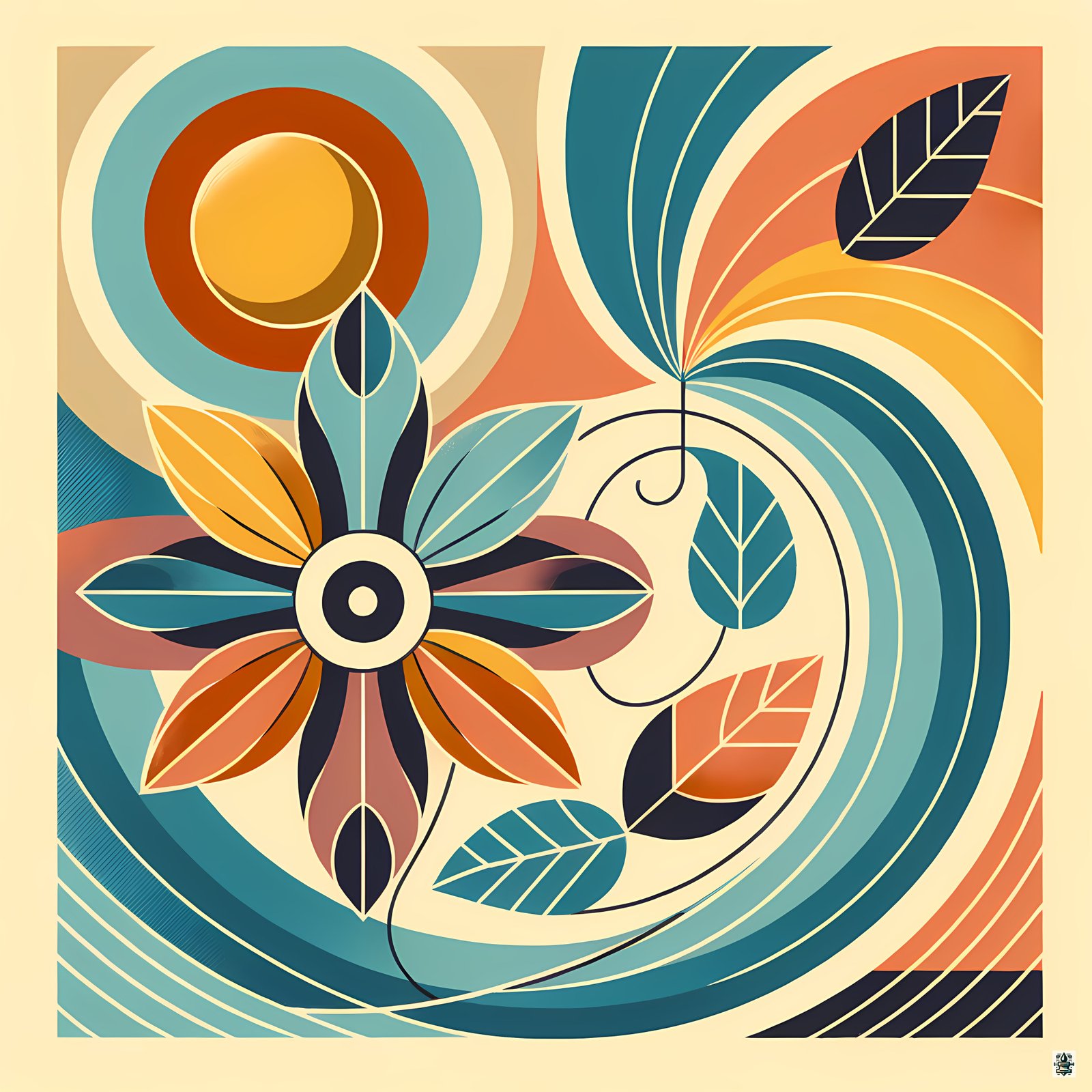 Geometric Botanical Flower Swirl