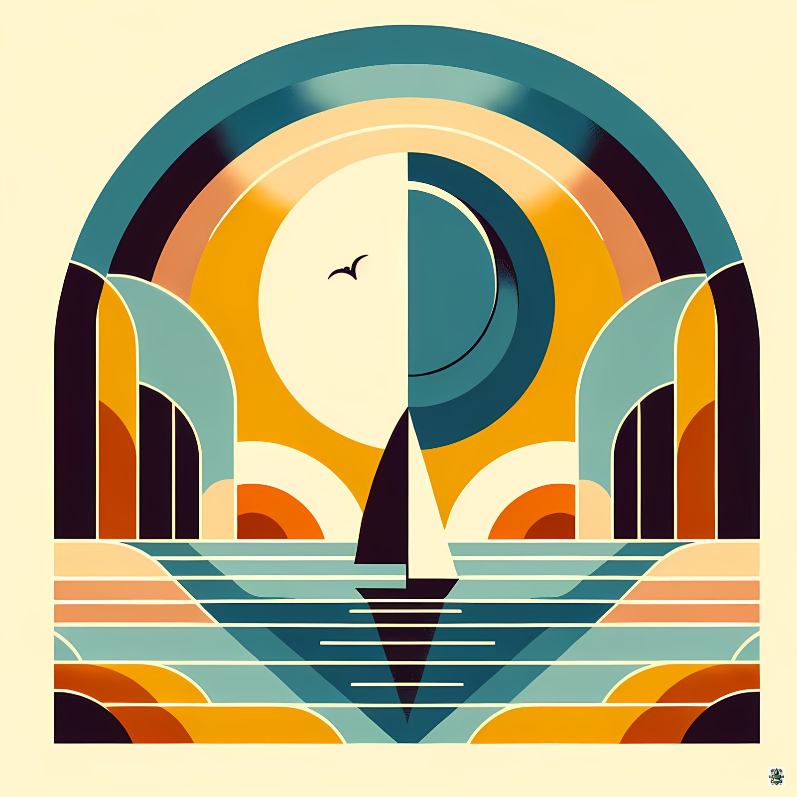 Geometric Sailboat Sunset Arches