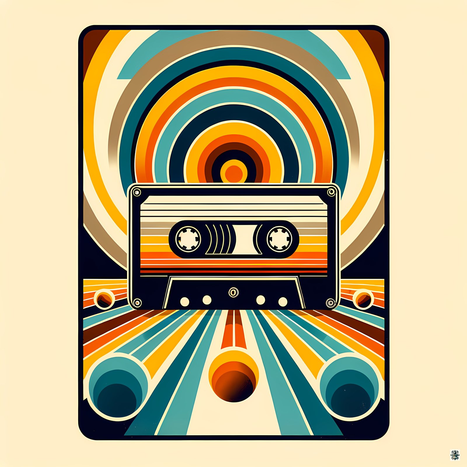 Retro cassette with geometric rainbow lines