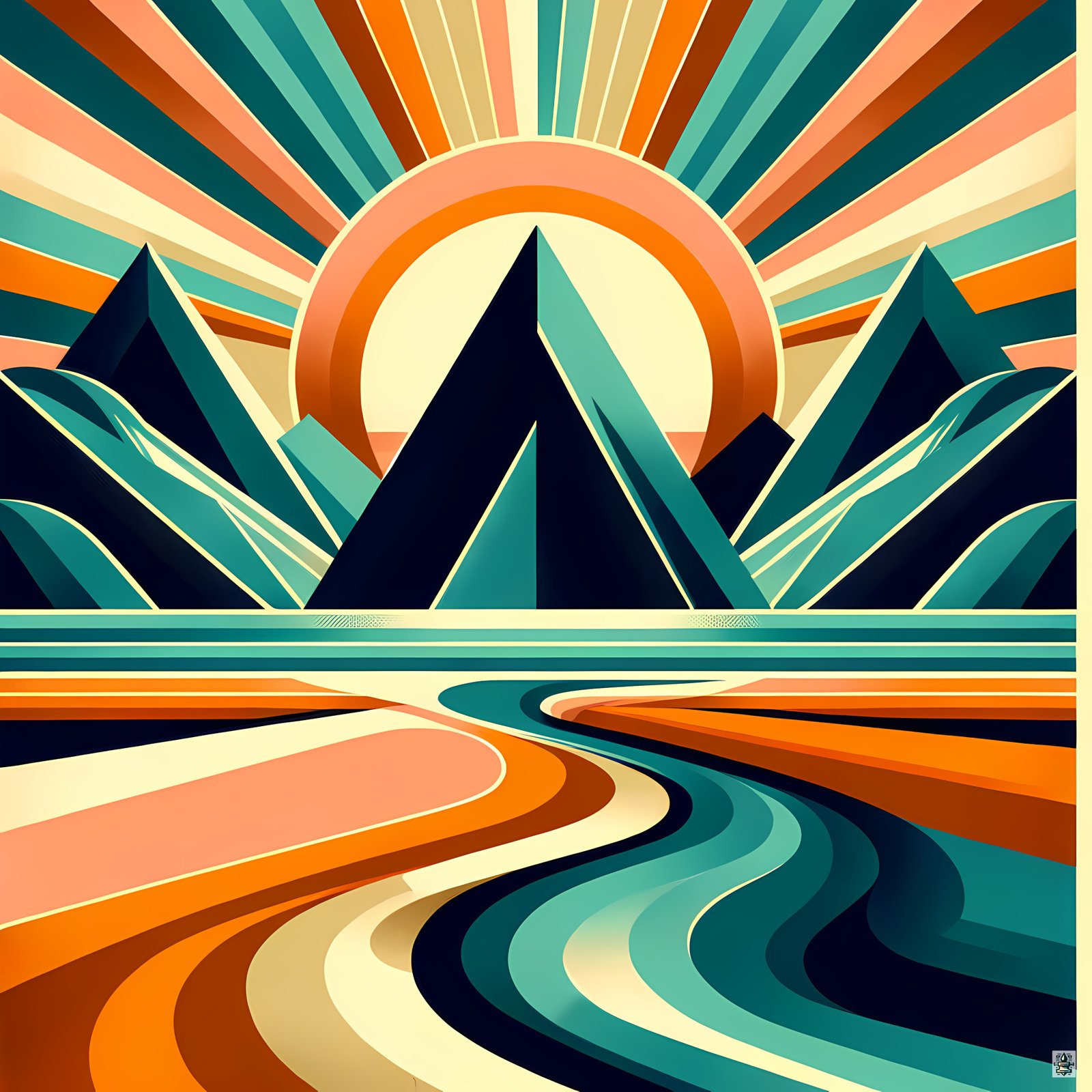Geometric Mountain Sunrise Landscape