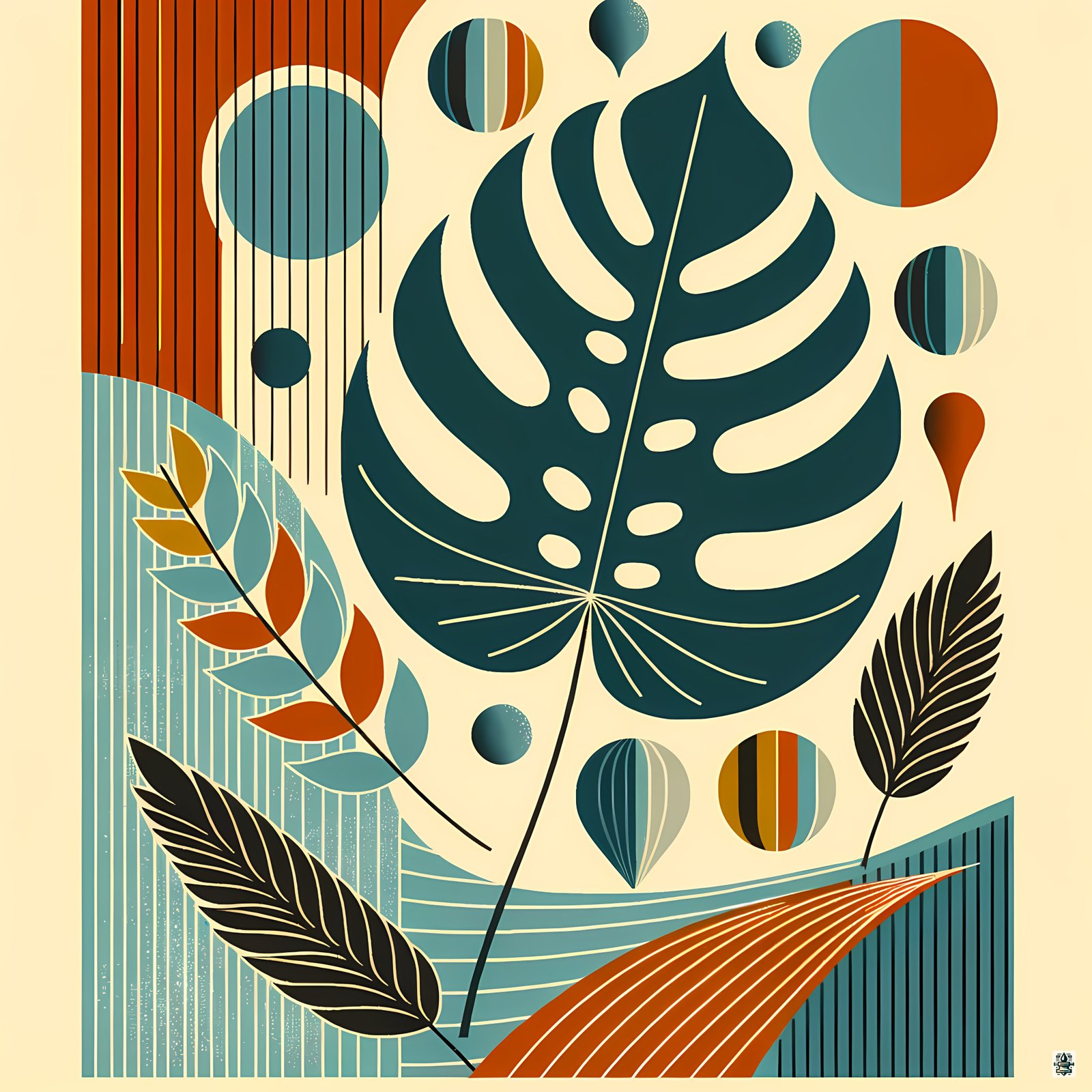 Abstract Botanical Monstera and Leaves