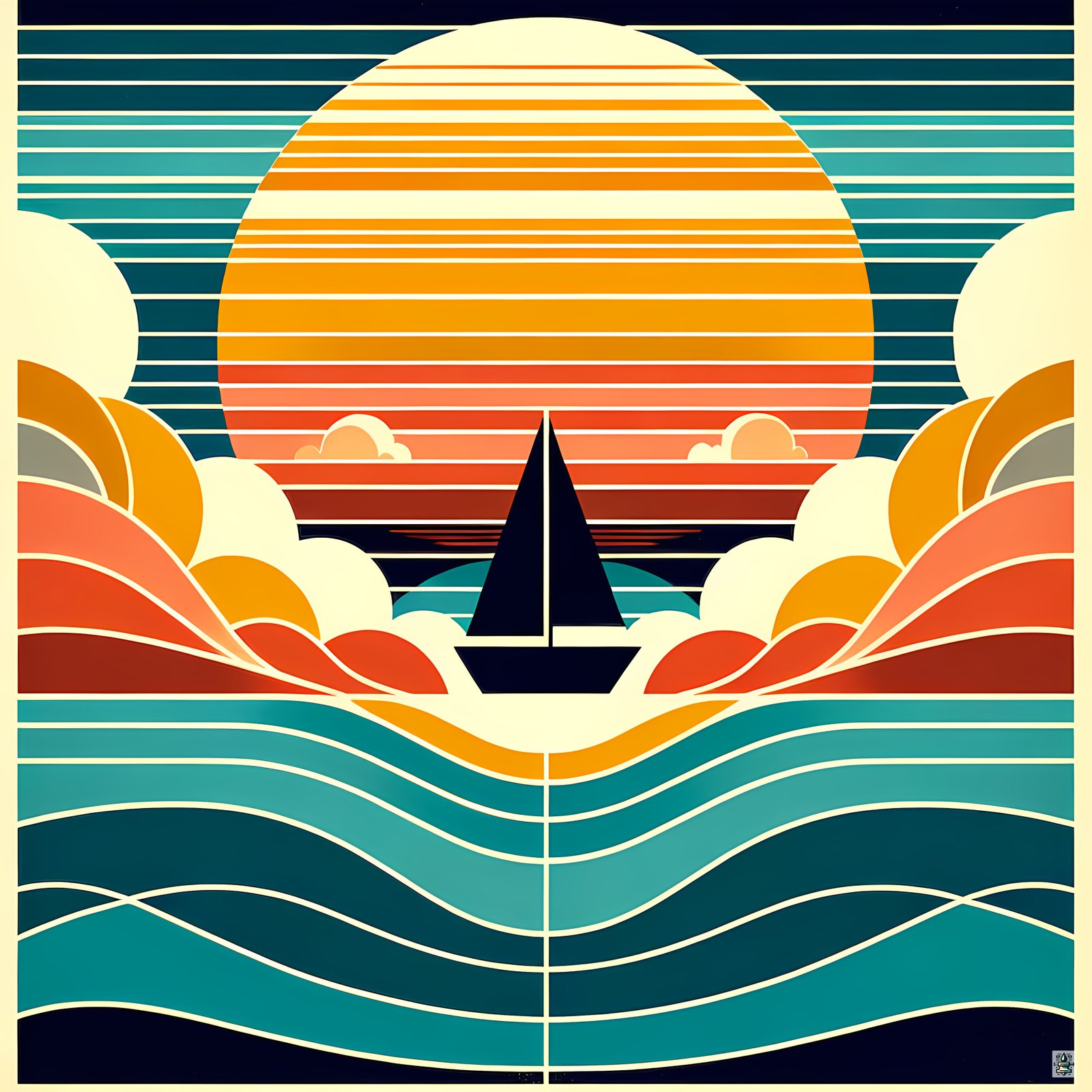 Geometric Sailboat Sunset