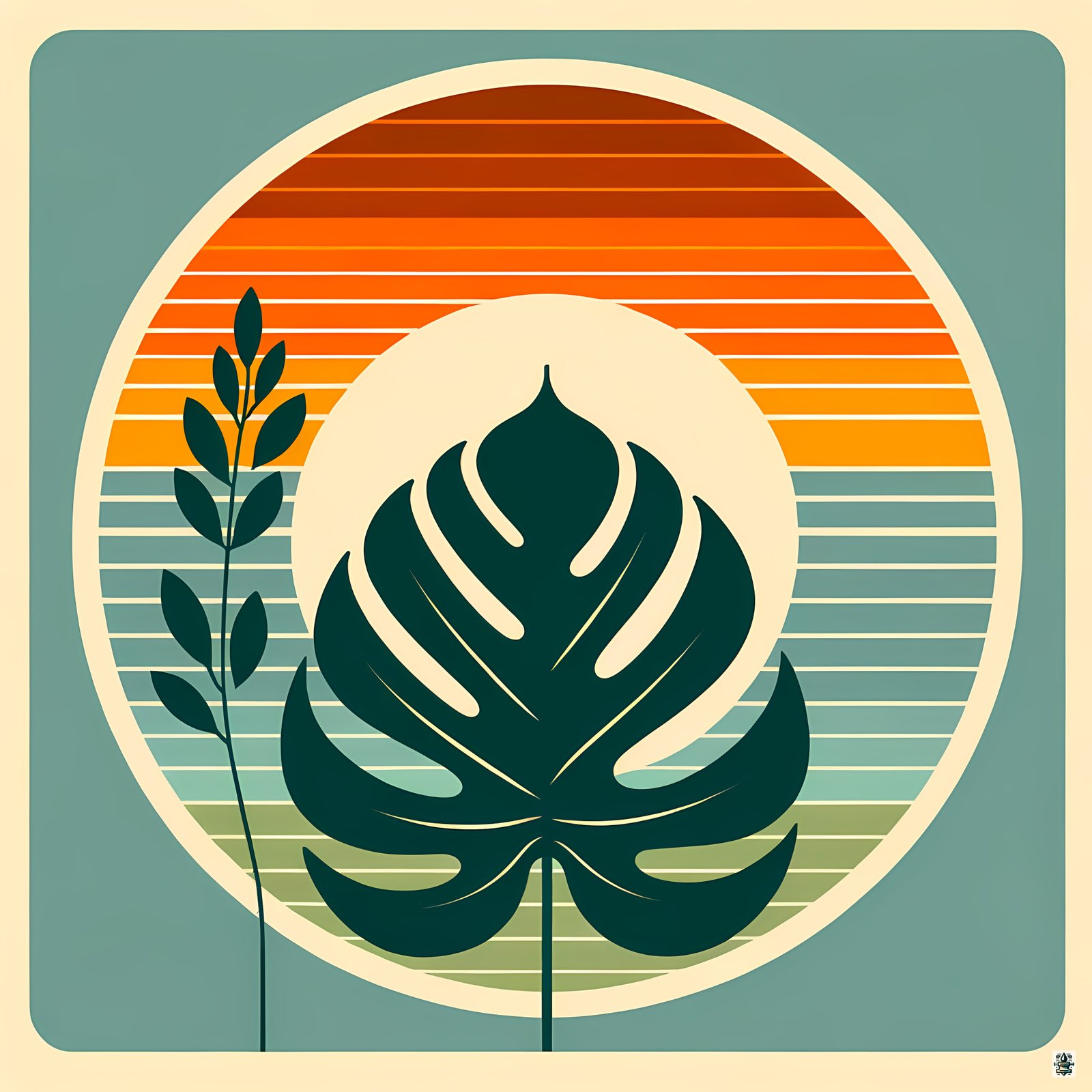 Retro Monstera Leaf Sunset
