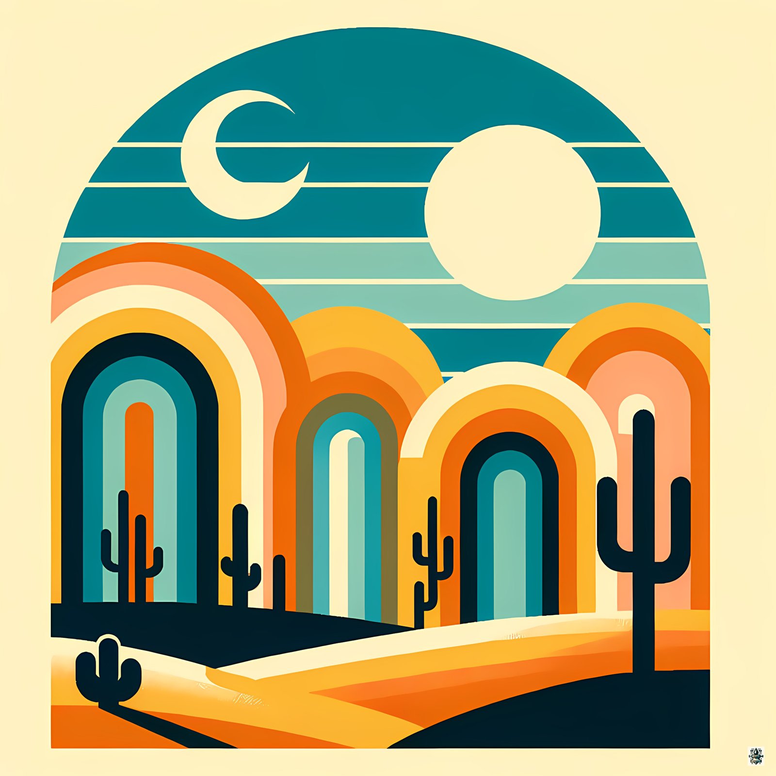 Retro Desert Arch Landscape