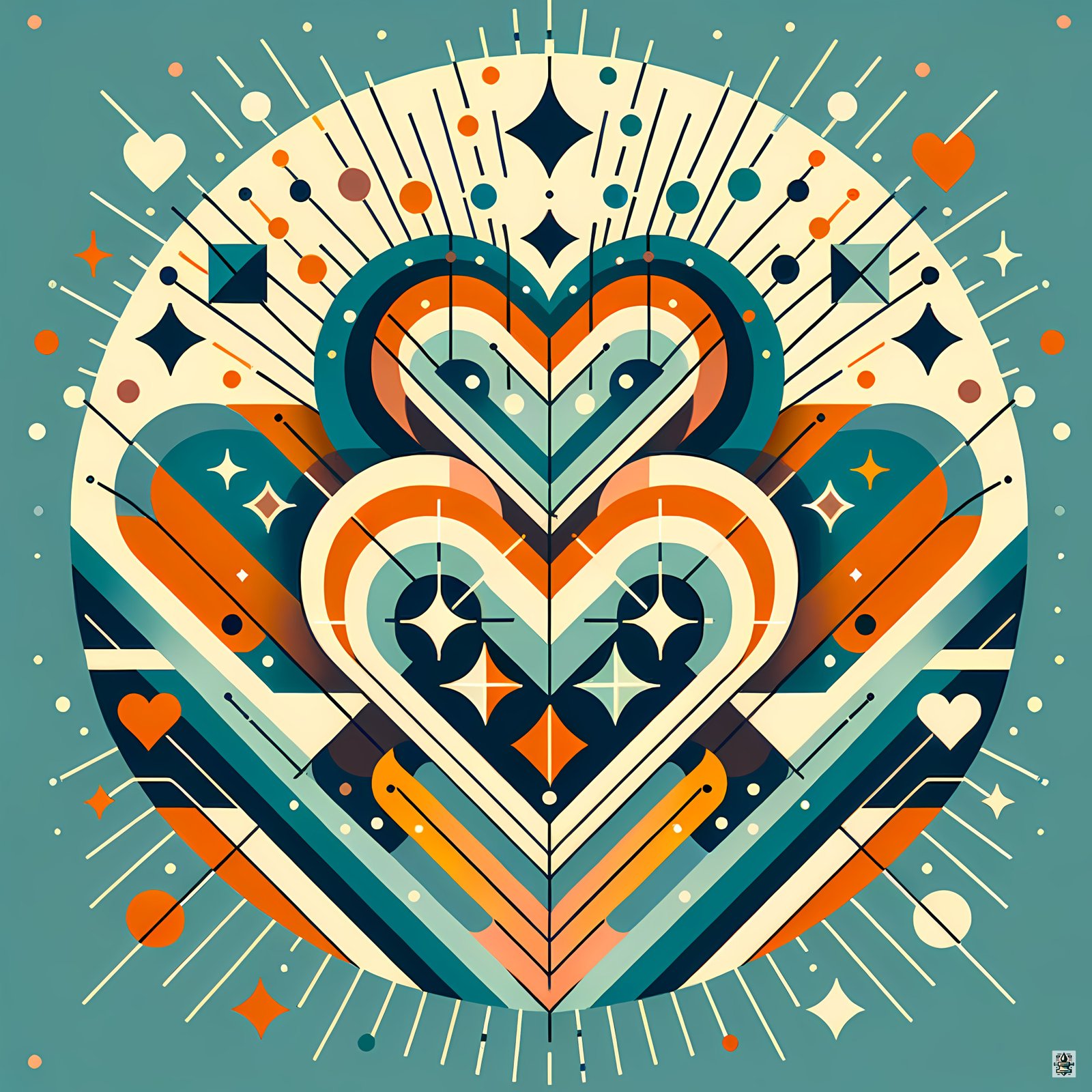 Geometric Heart Abstract with Radiant Lines