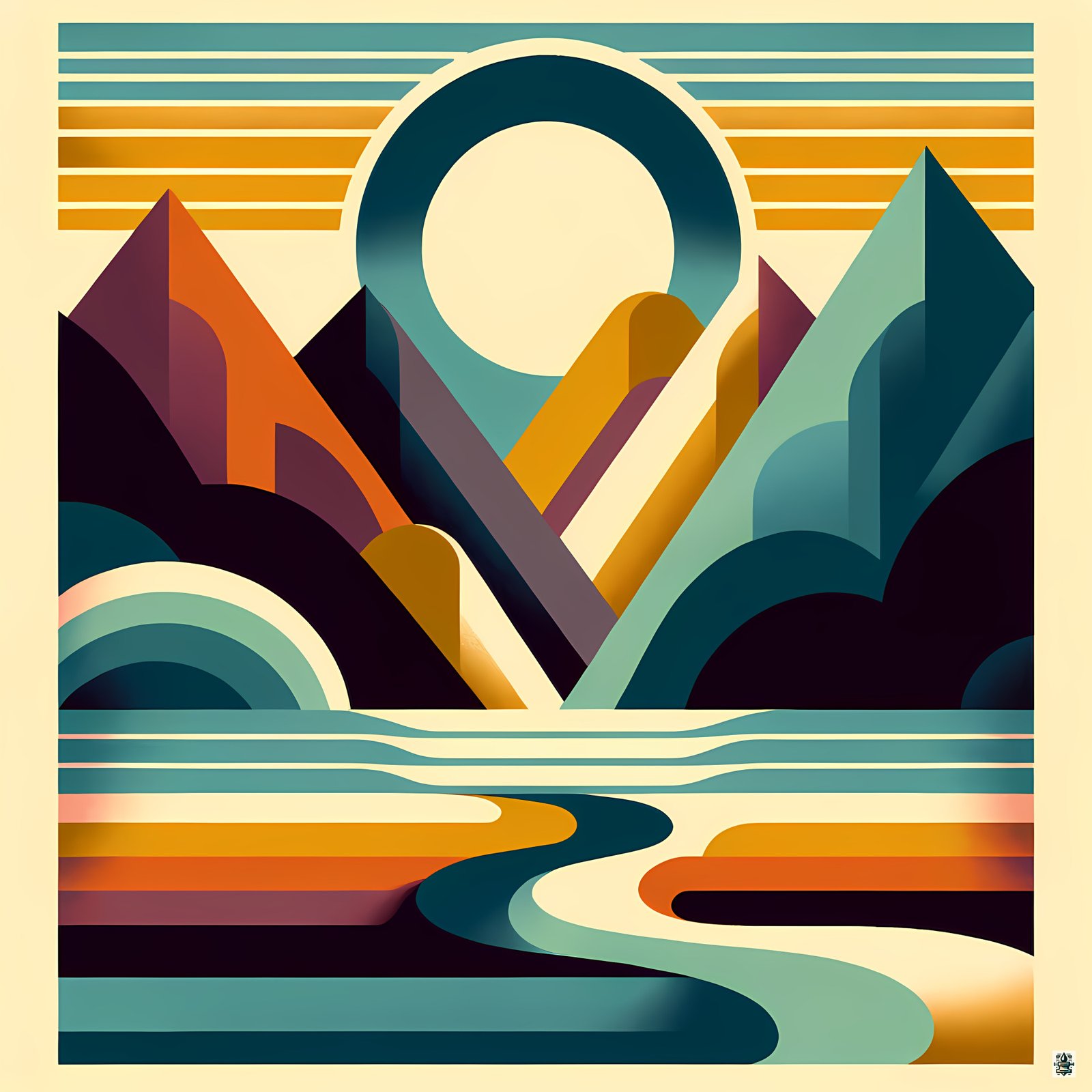 Geometric Mountain Sunset Horizon