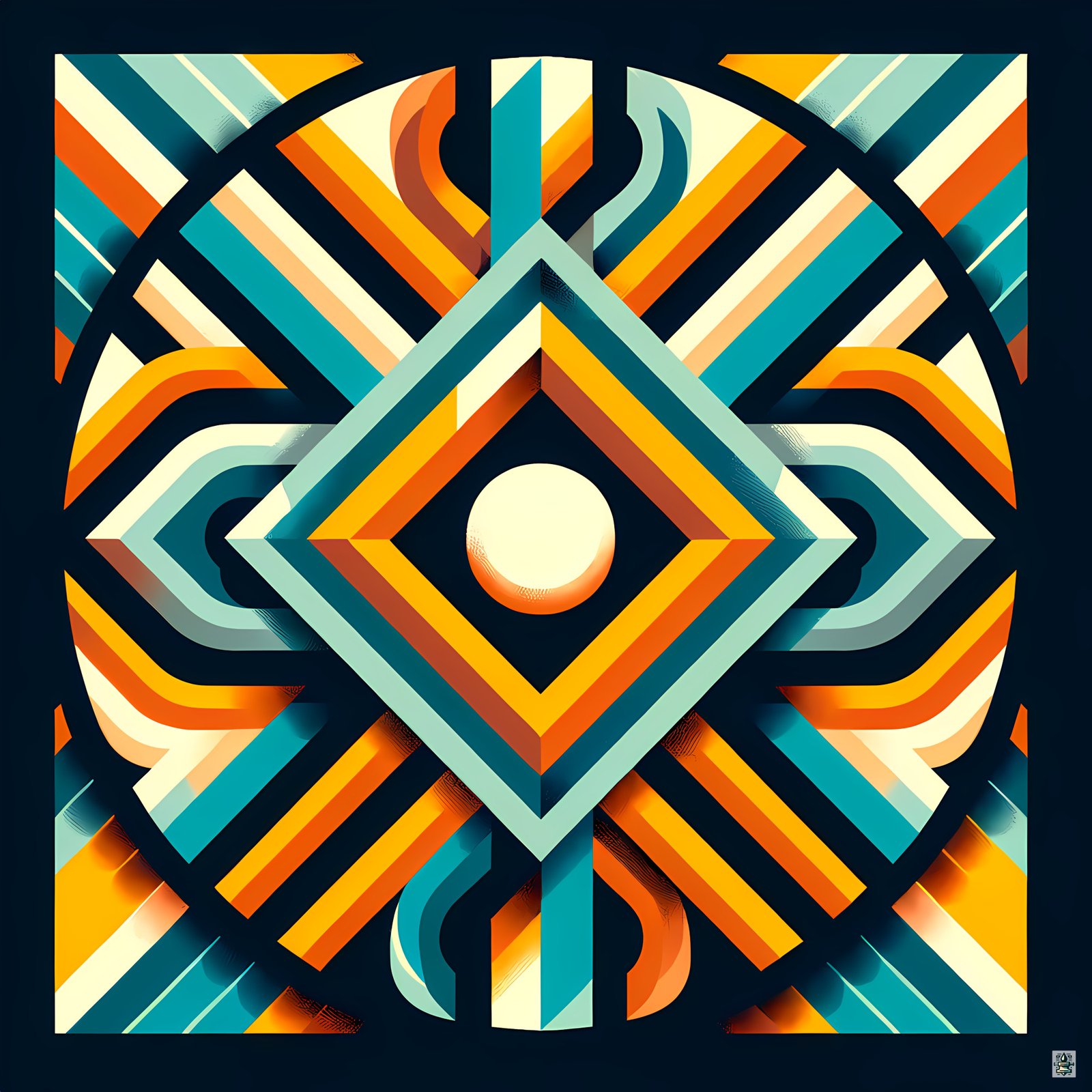 Retro Geometric Diamond Sunburst