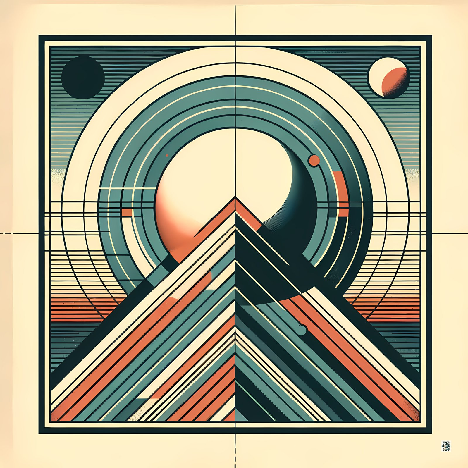 Retro Geometric Mountain with Planets
