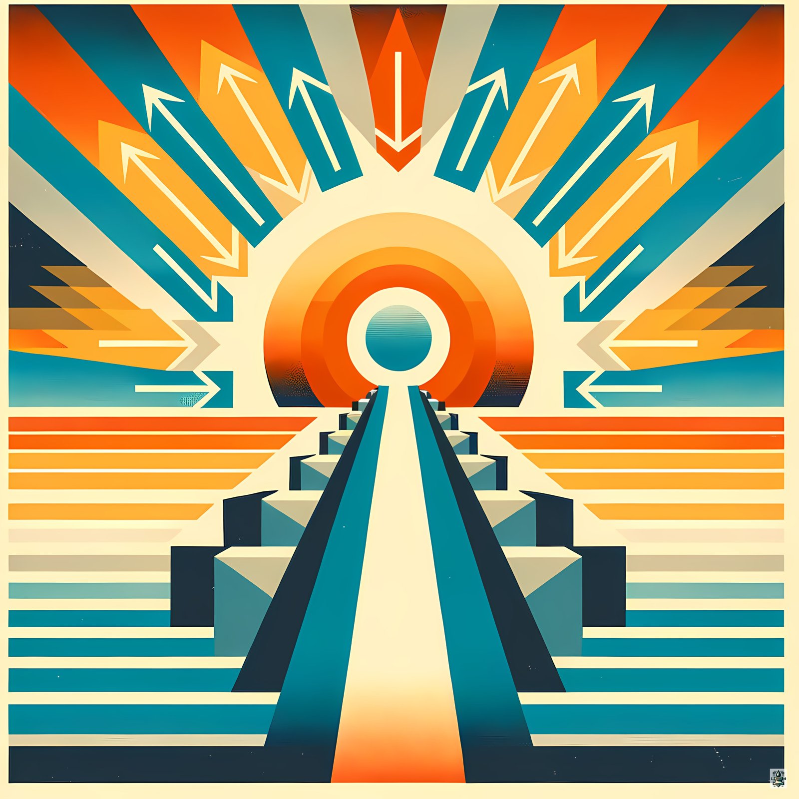 Geometric Arrow Sunburst Path