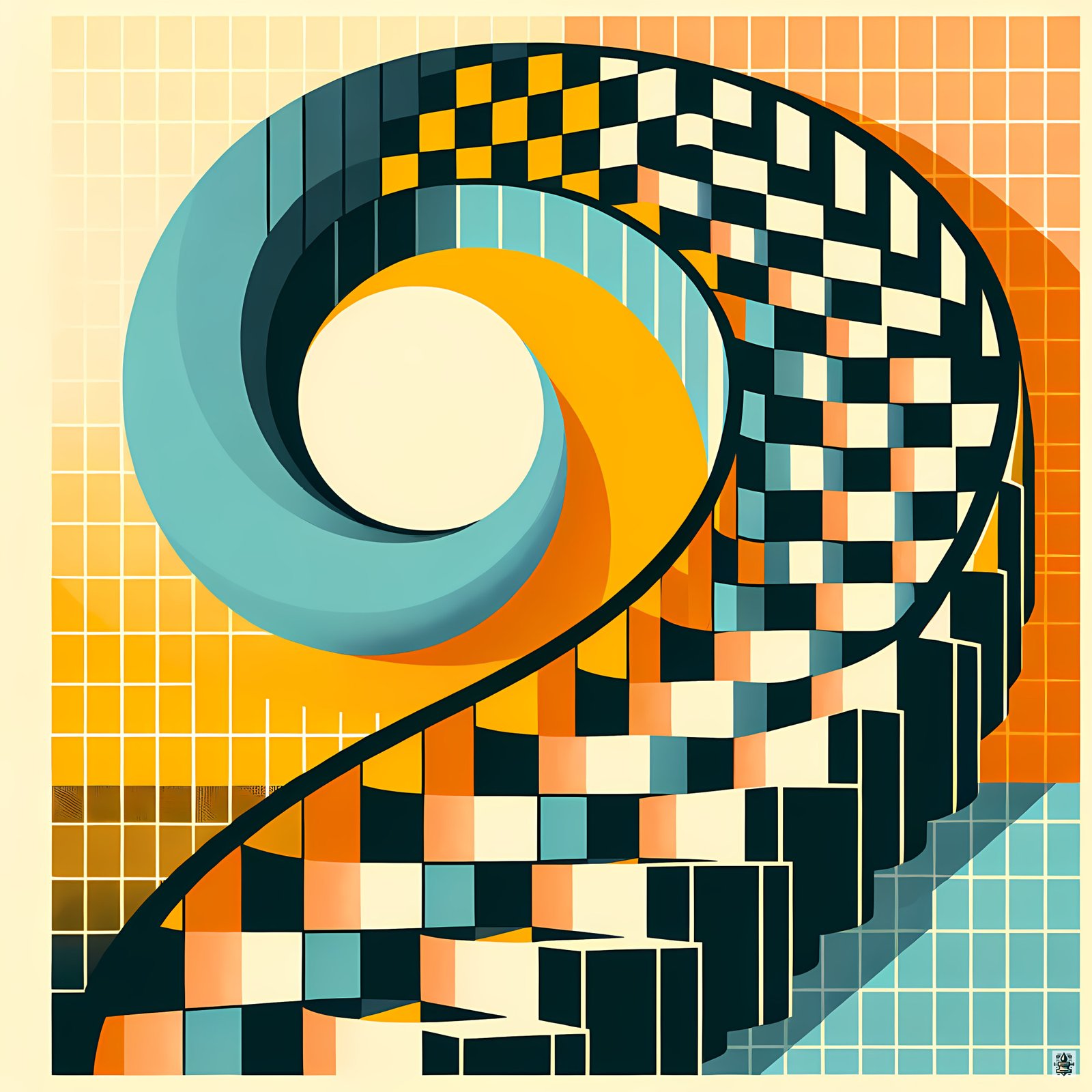 Checker Spiral Grid Abstract