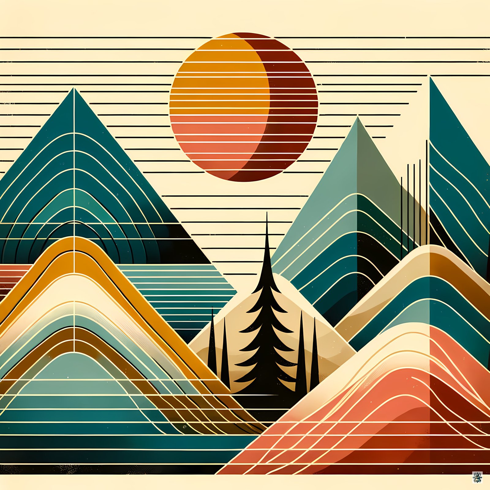 Geometric Mountain Lines at Sunset