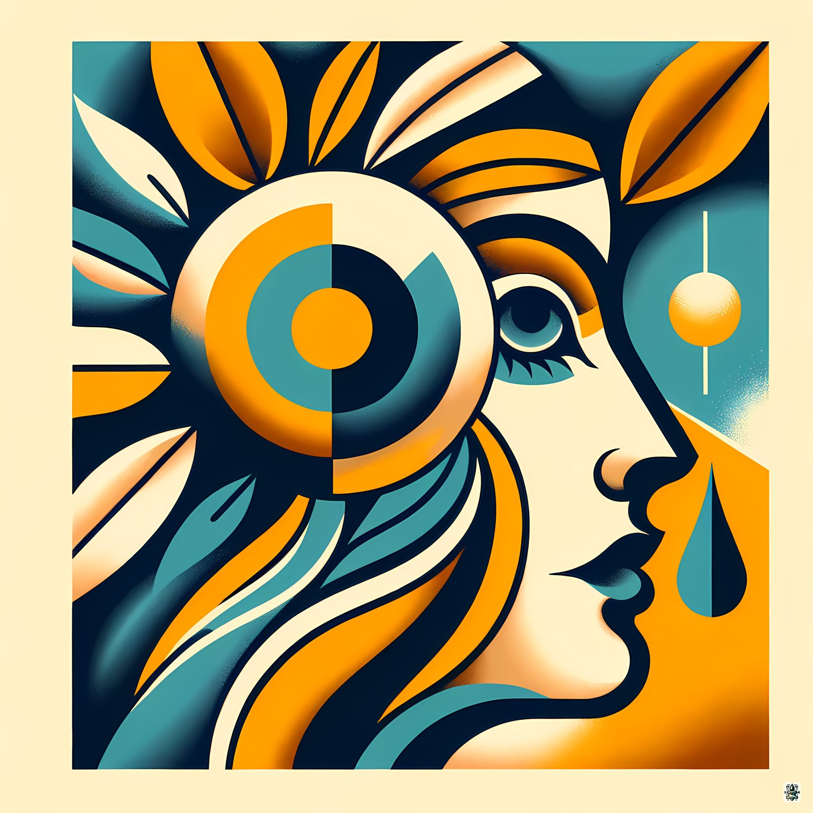 Cubist Face with Floral Eye Motif