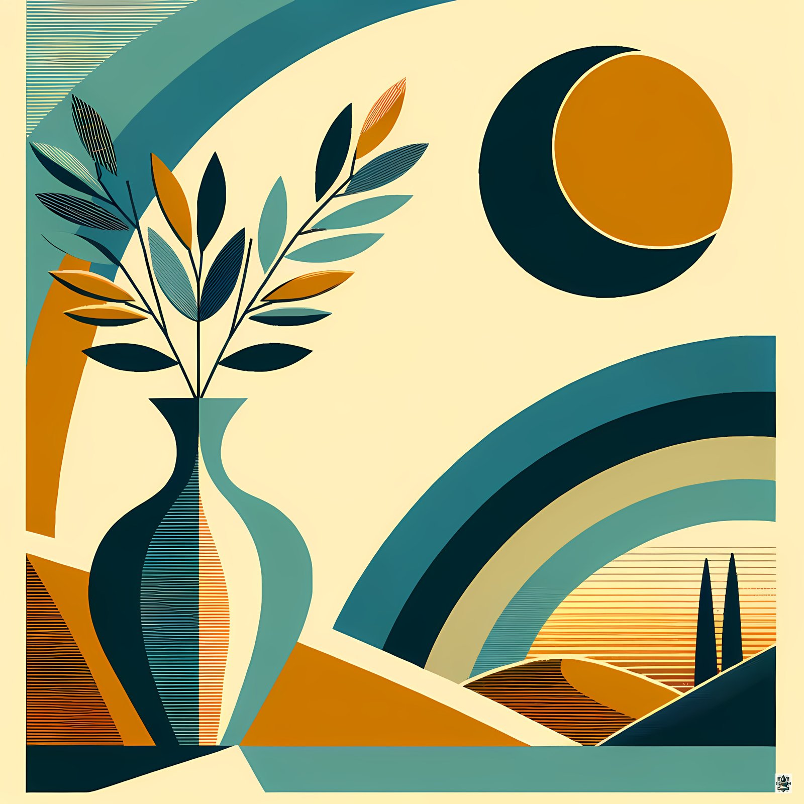 Abstract Vase and Moon Landscape