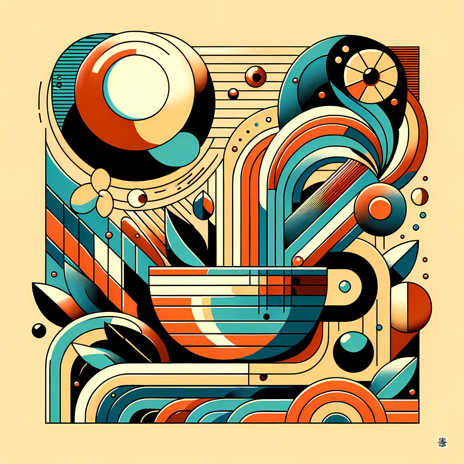 Retro Geometric Abstract Circles in Teal and Orange