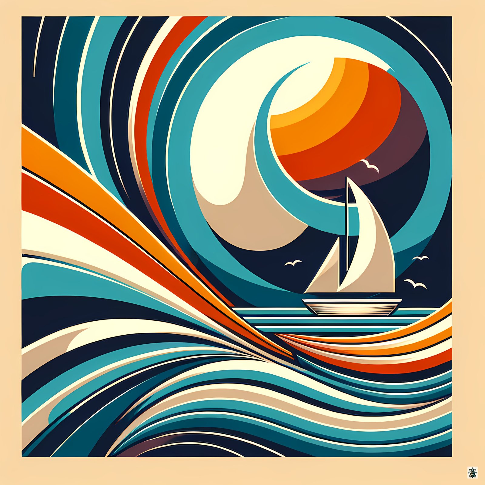 Abstract Sailboat in Geometric Waves