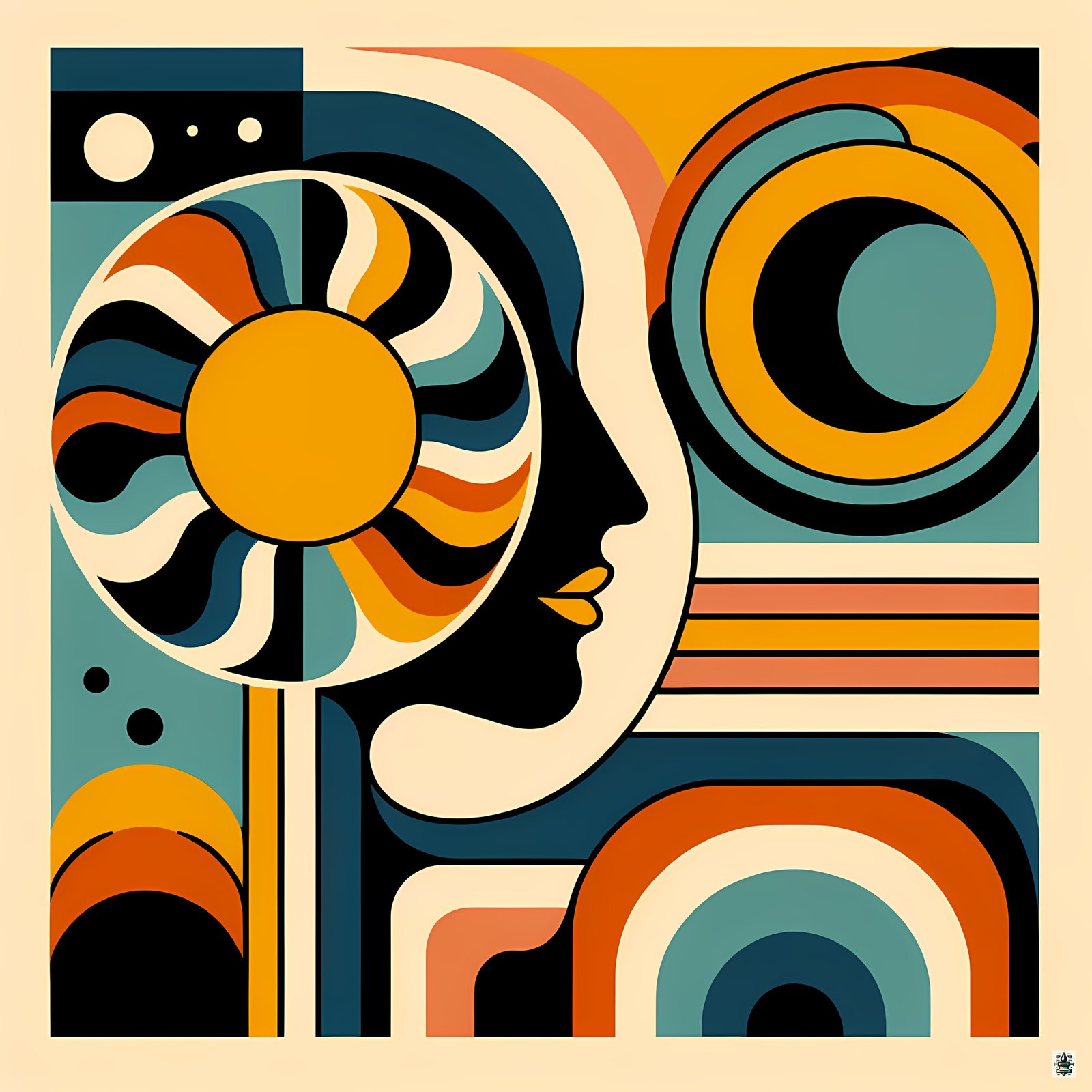 Geometric Abstract Face in Retro Circles
