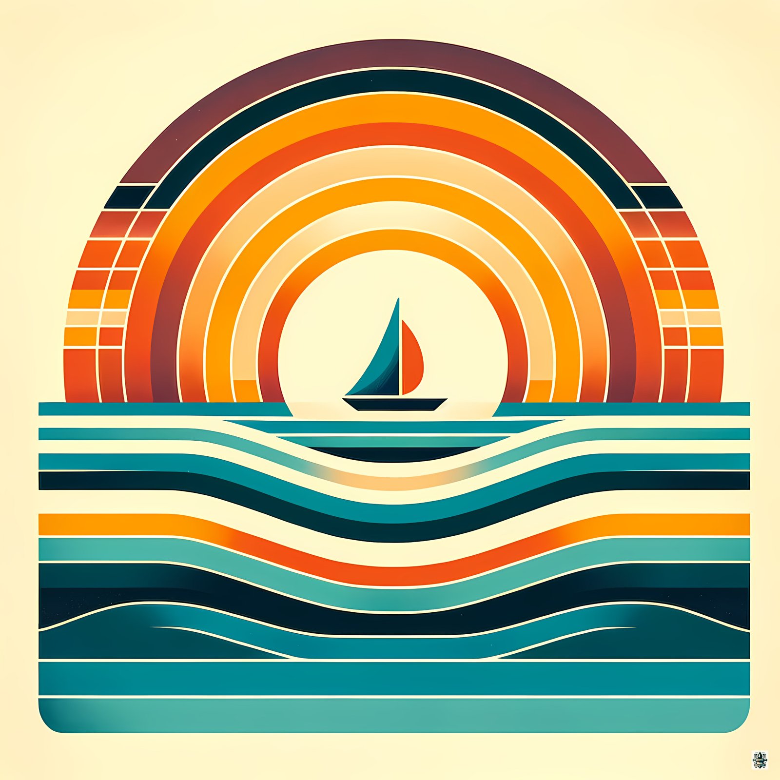 Geometric Sailboat Sunset Colour Blocks