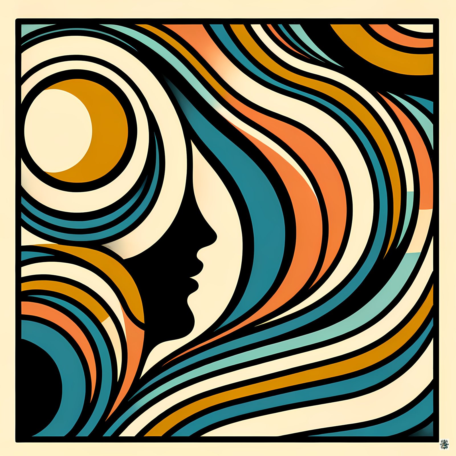 Abstract Line Face with Retro Waves
