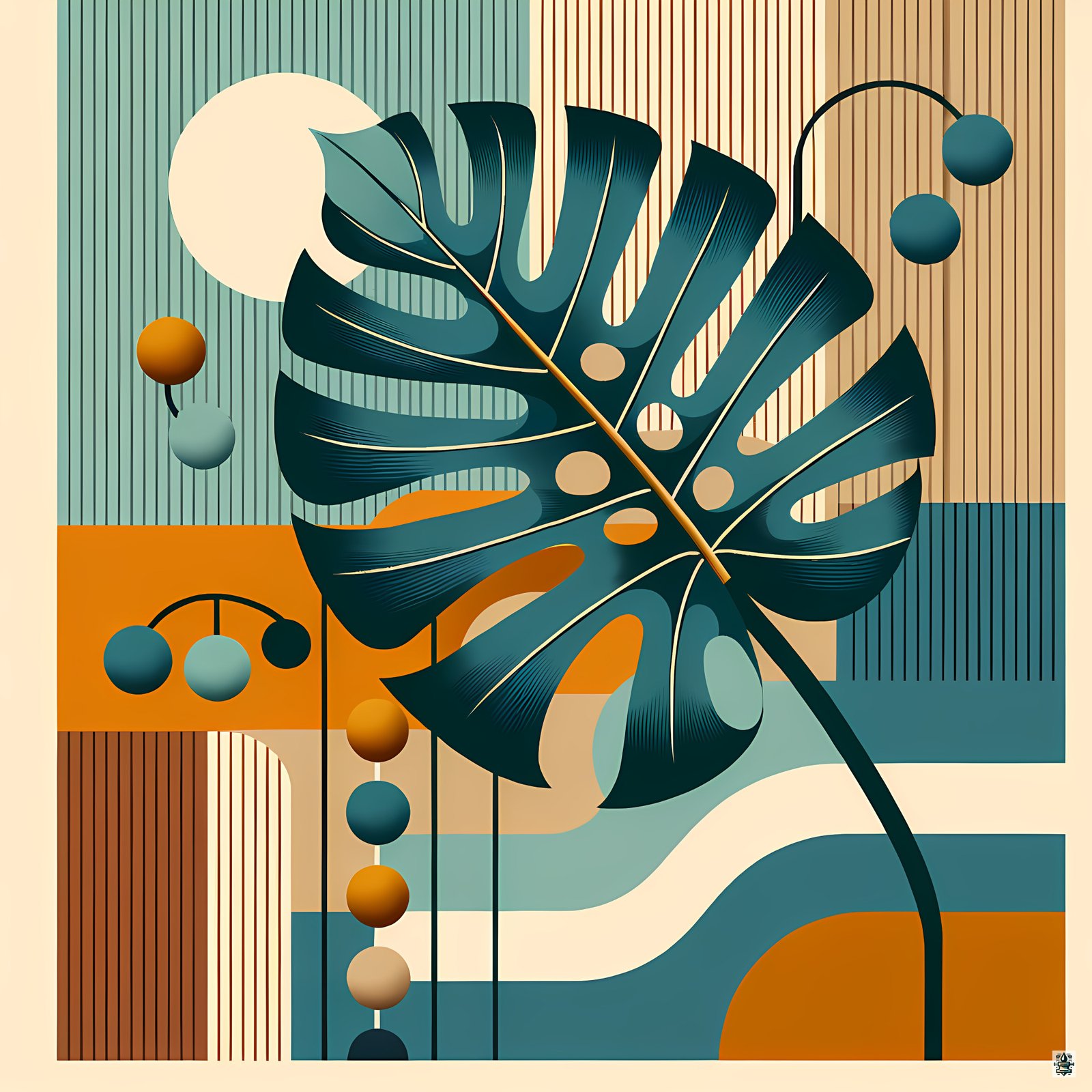 Geometric Monstera Leaf Abstract