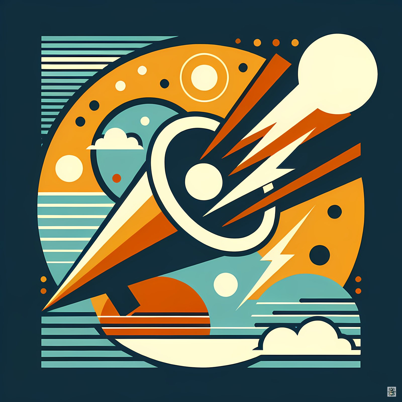 Geometric Comet Through a Retro Space Circle