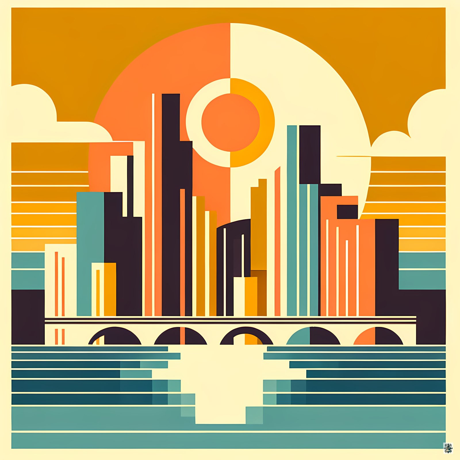 Geometric Sunset Cityscape